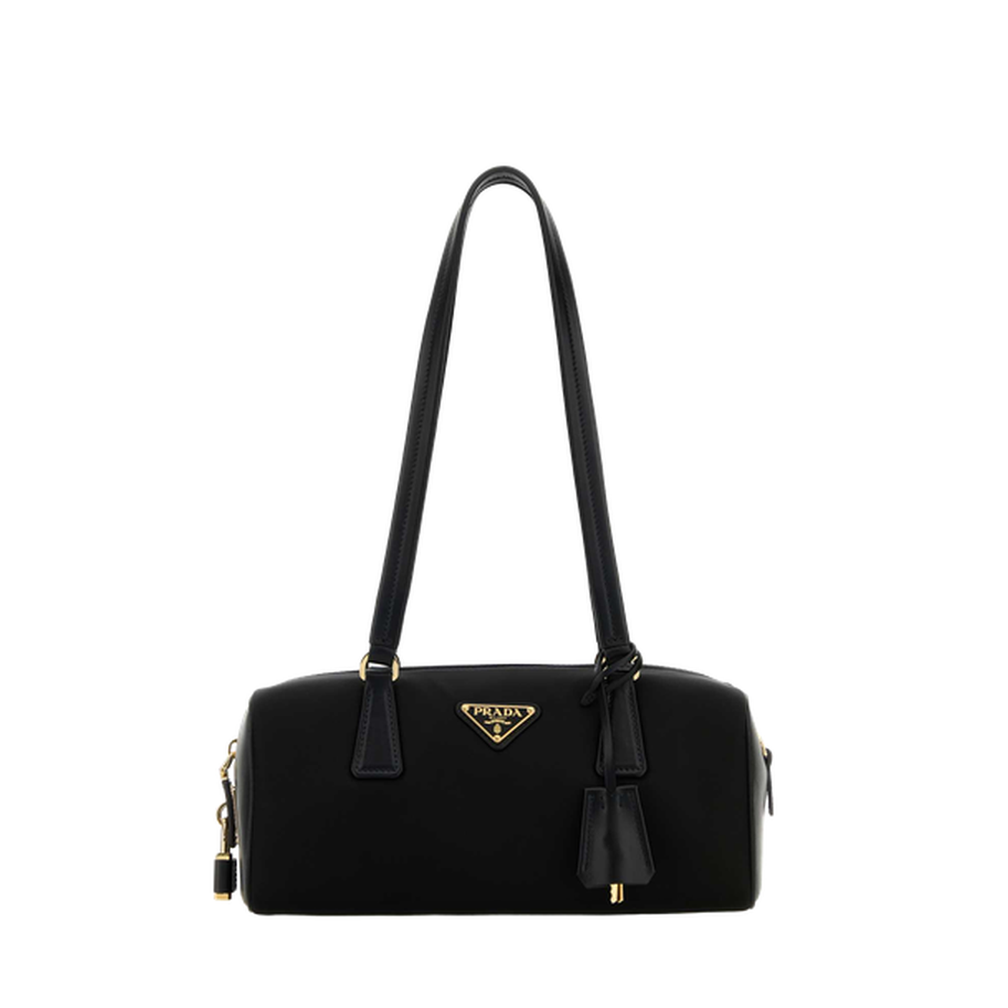 Re-Nylon Medium Leather Top-Handle Bag - Nero - Image 1