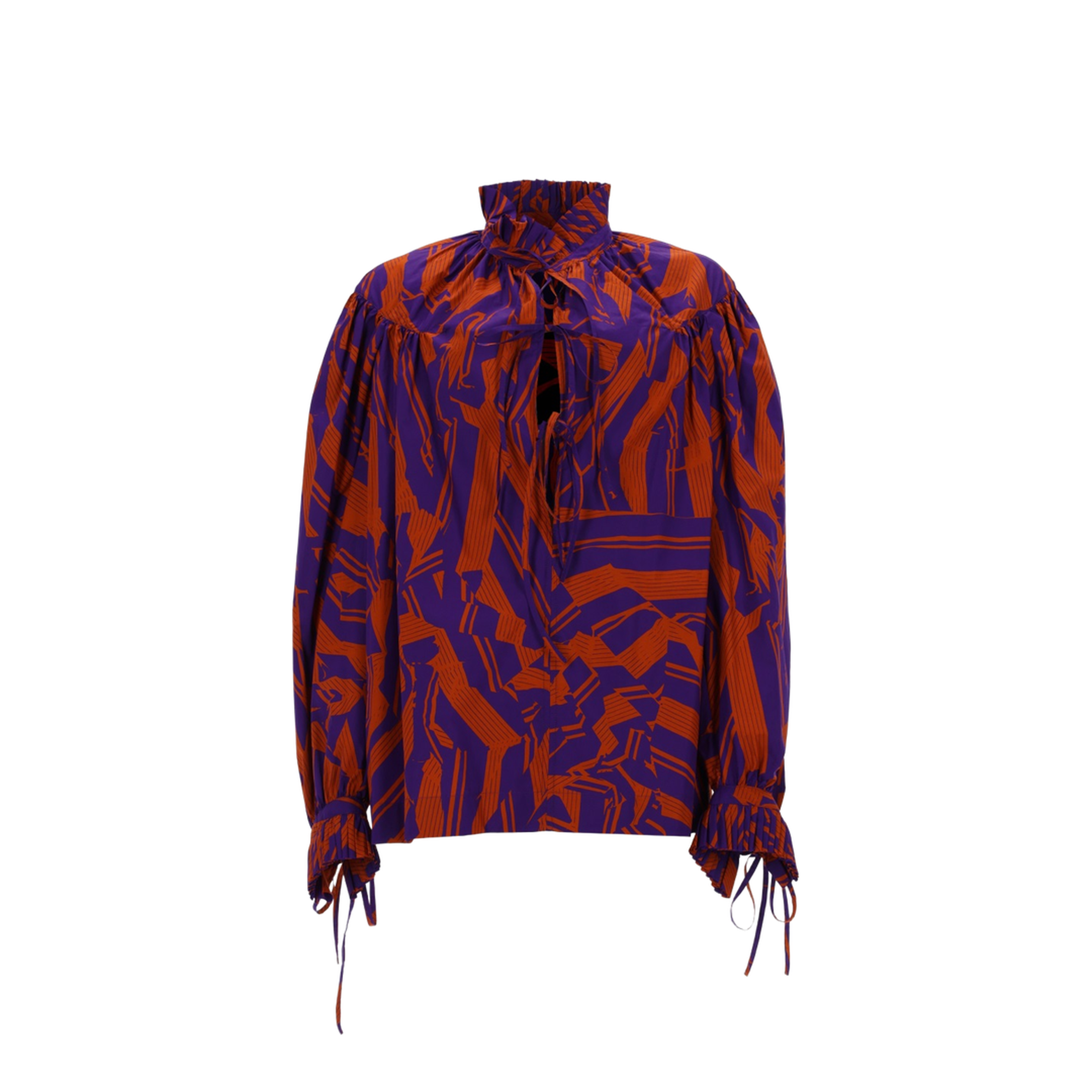 Loose Shirt with Ruffle Details and Crushed Stripe Print - Image 1
