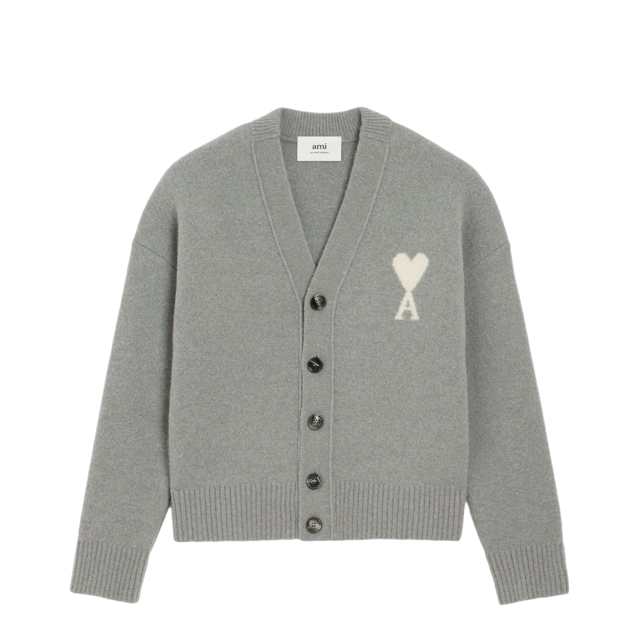 Grey Wool Cardigan Front-Button V-Neck - Image 1