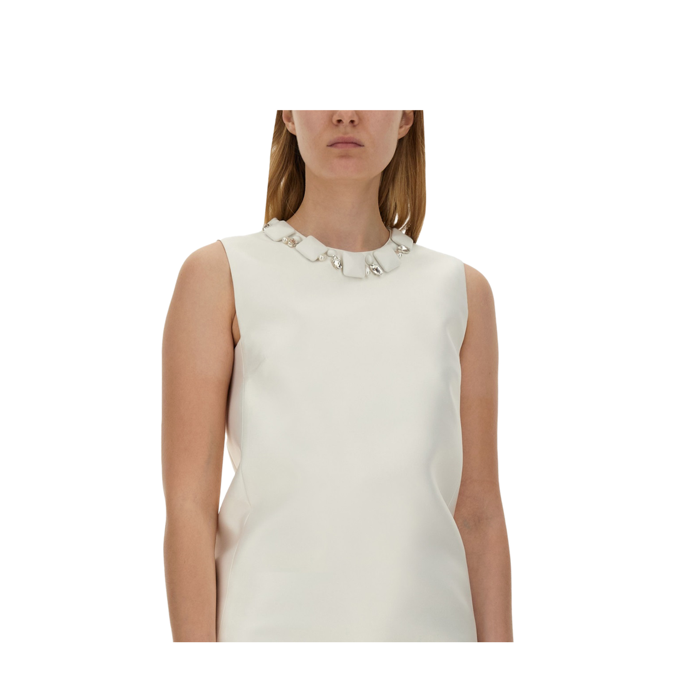 White Sleeveless Mini Dress in Silk Blend - Image 4