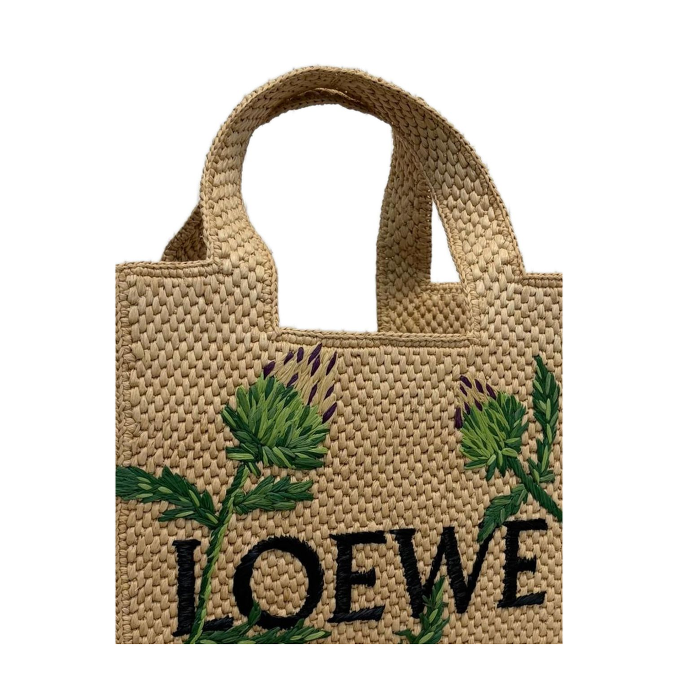 Font Small Raffia Tote - Natural/Green - Image 2