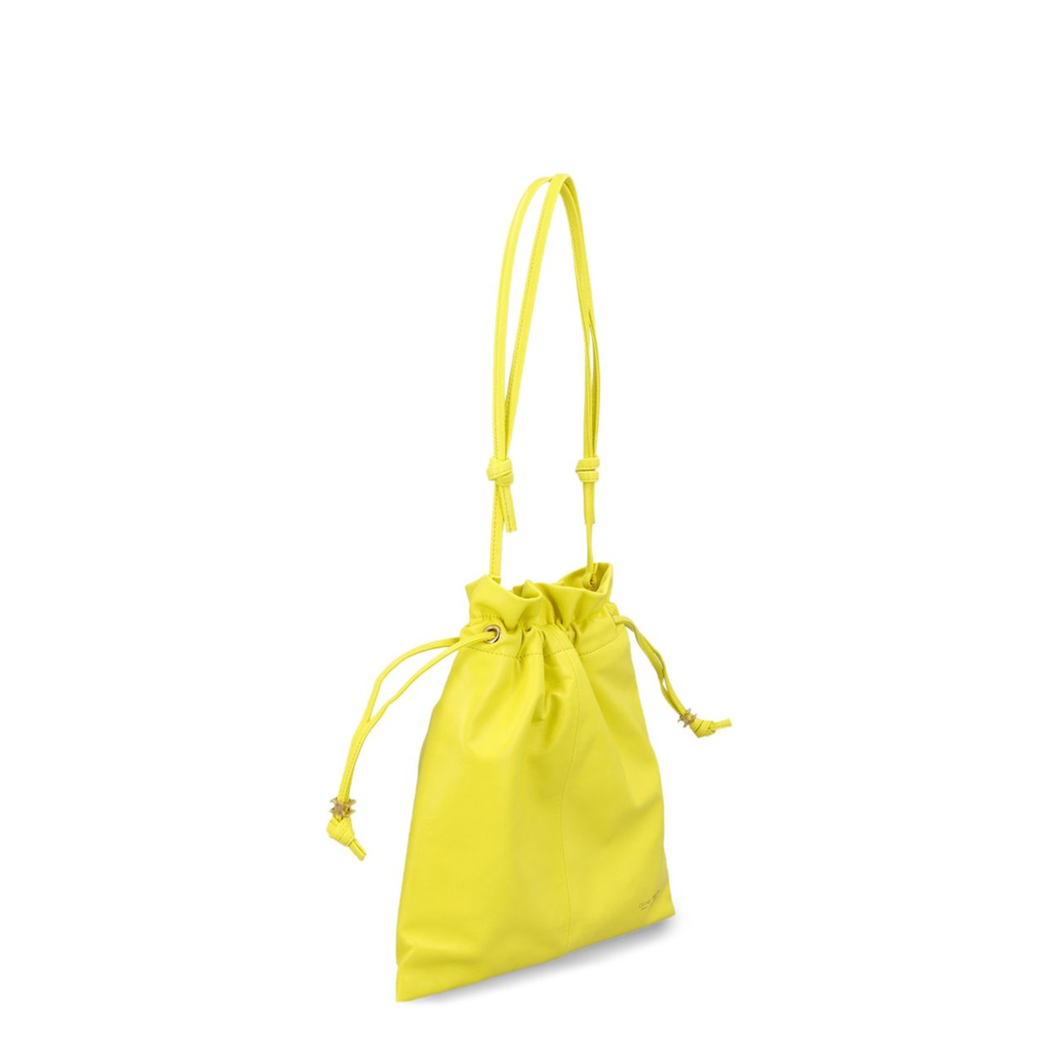 Drawstring Pouch Small Leather Bucket Bag - Yellow - Image 2