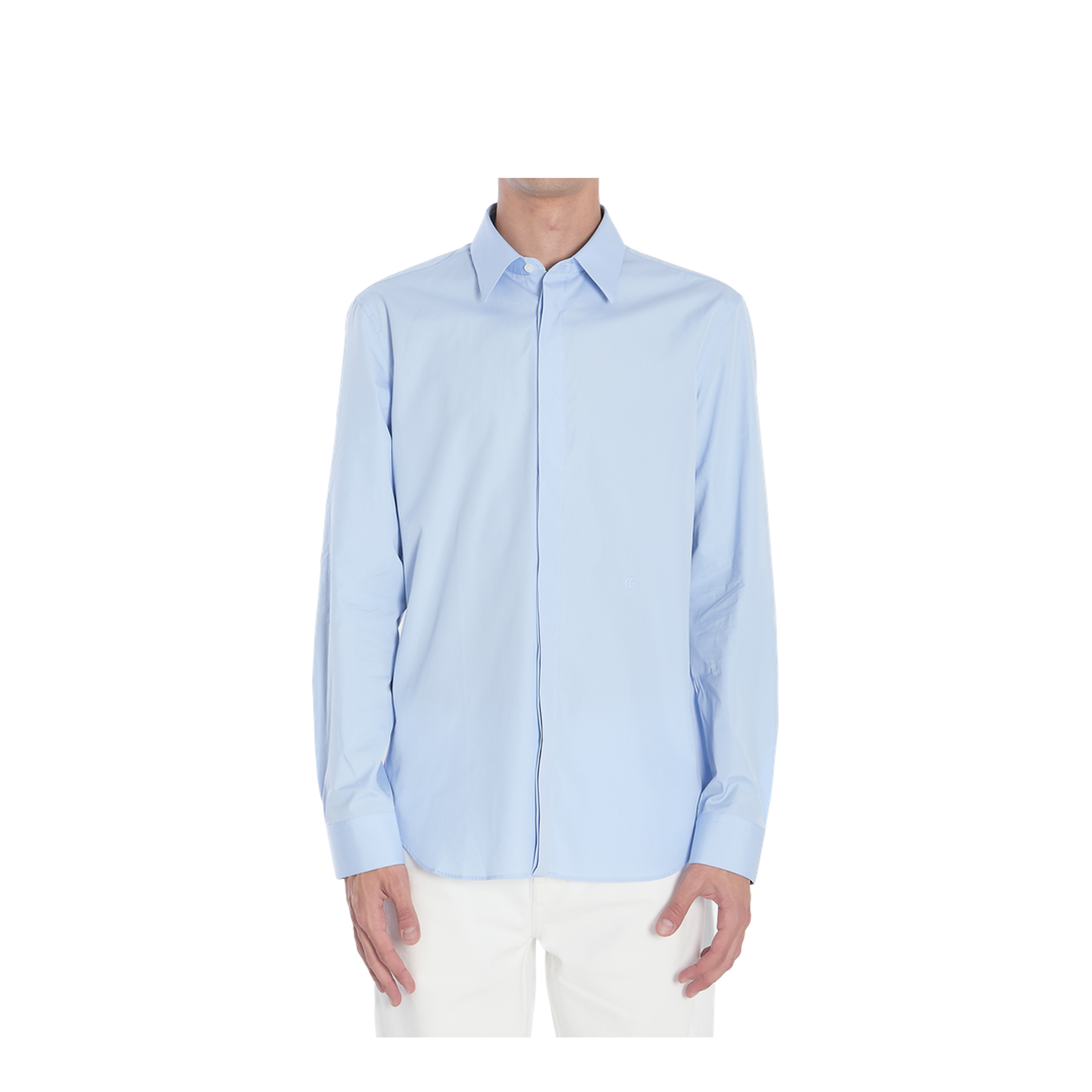 Cotton Poplin Shirt with Embroidery in Light Blue - Image 1