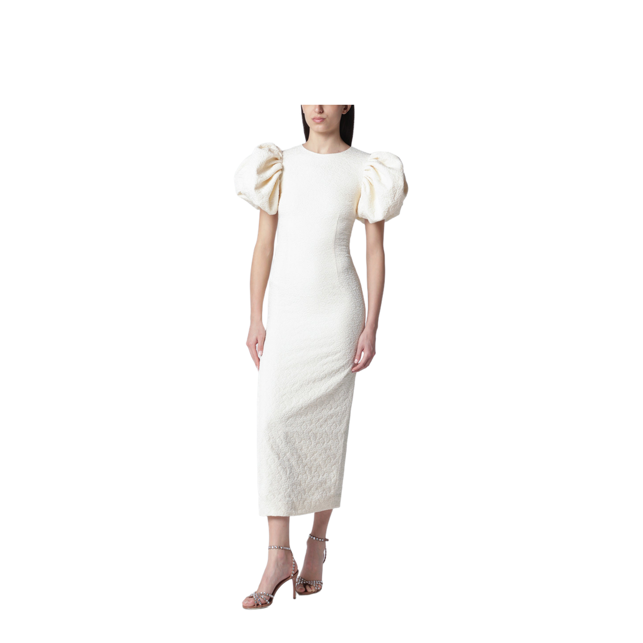 Midi Balloon Jacquard Dress in White - Image 1