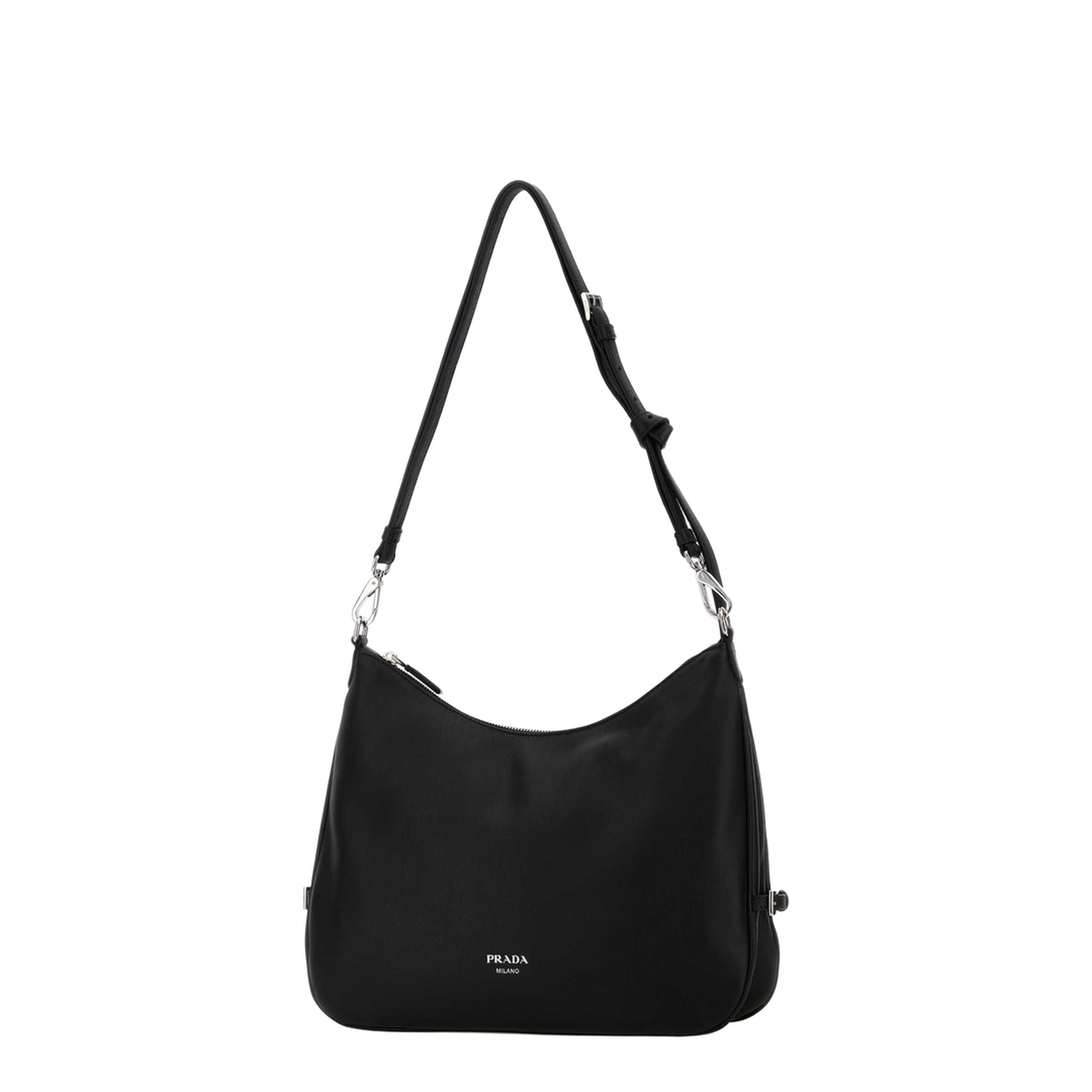Fold Large Leather Shoulder Bag - Black - Image 2
