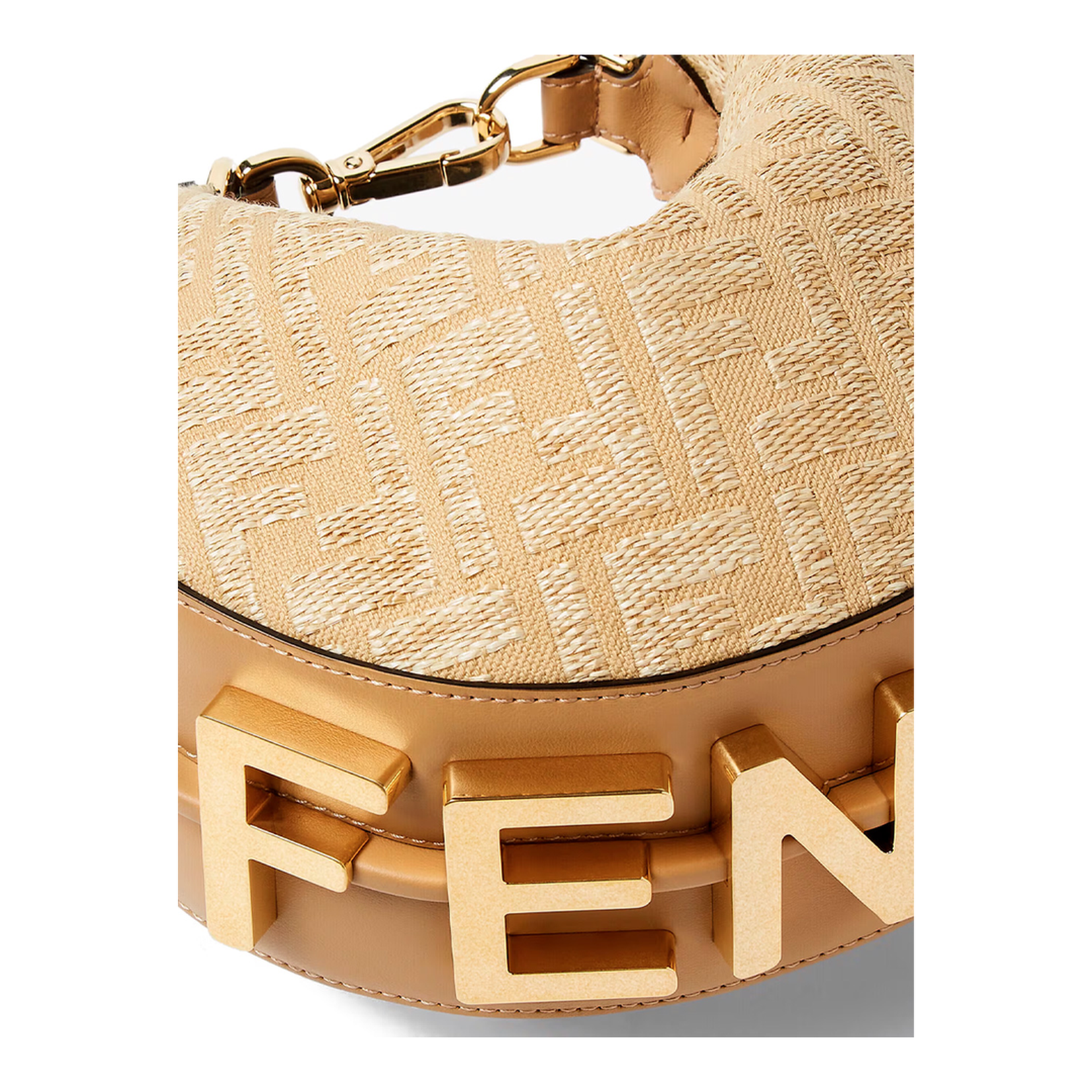 Jacquard Fabric Mini Hobo Bag with Raffia FF - Image 2