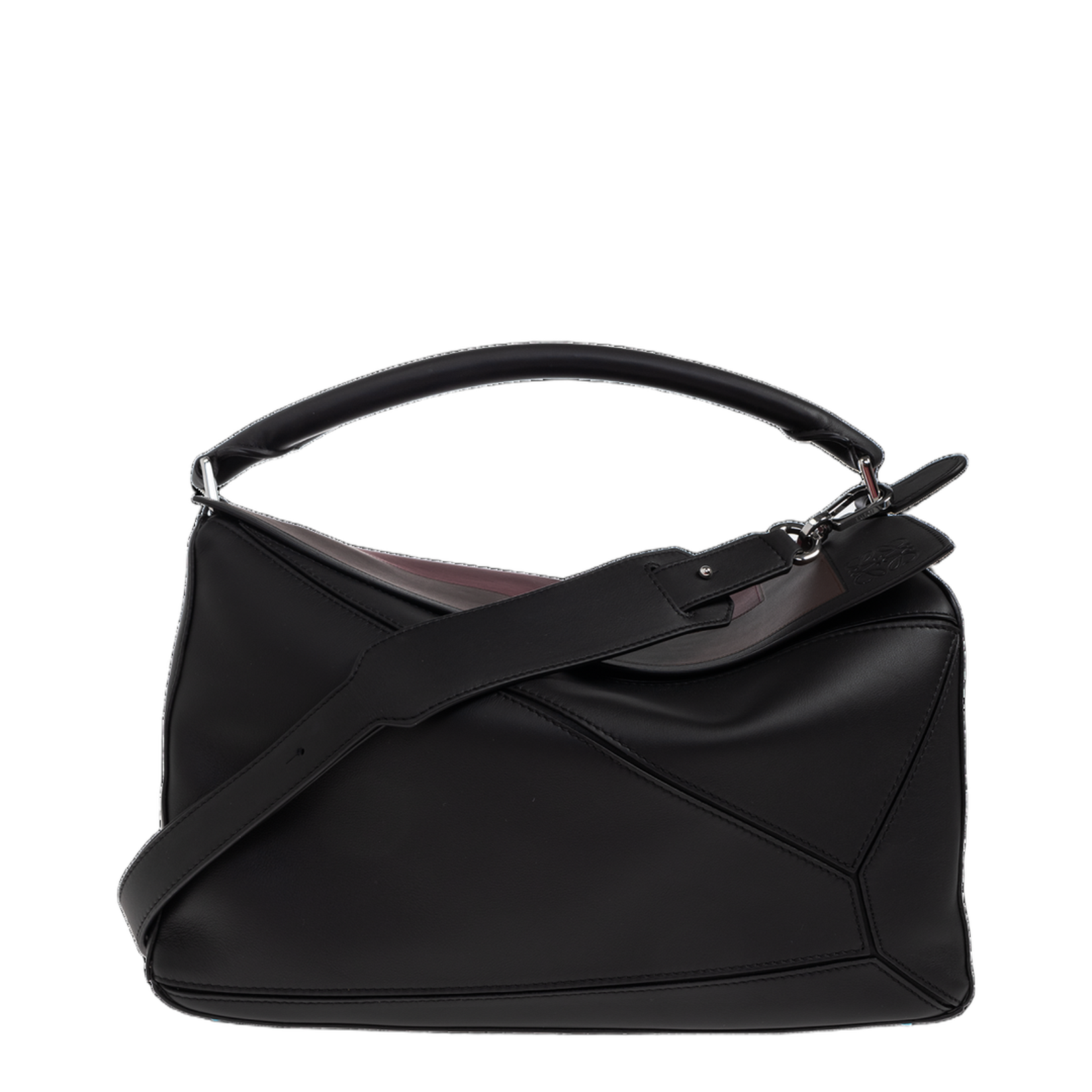 Puzzle Large Leather Shoulder Bags - Black Burgundy - Image 1