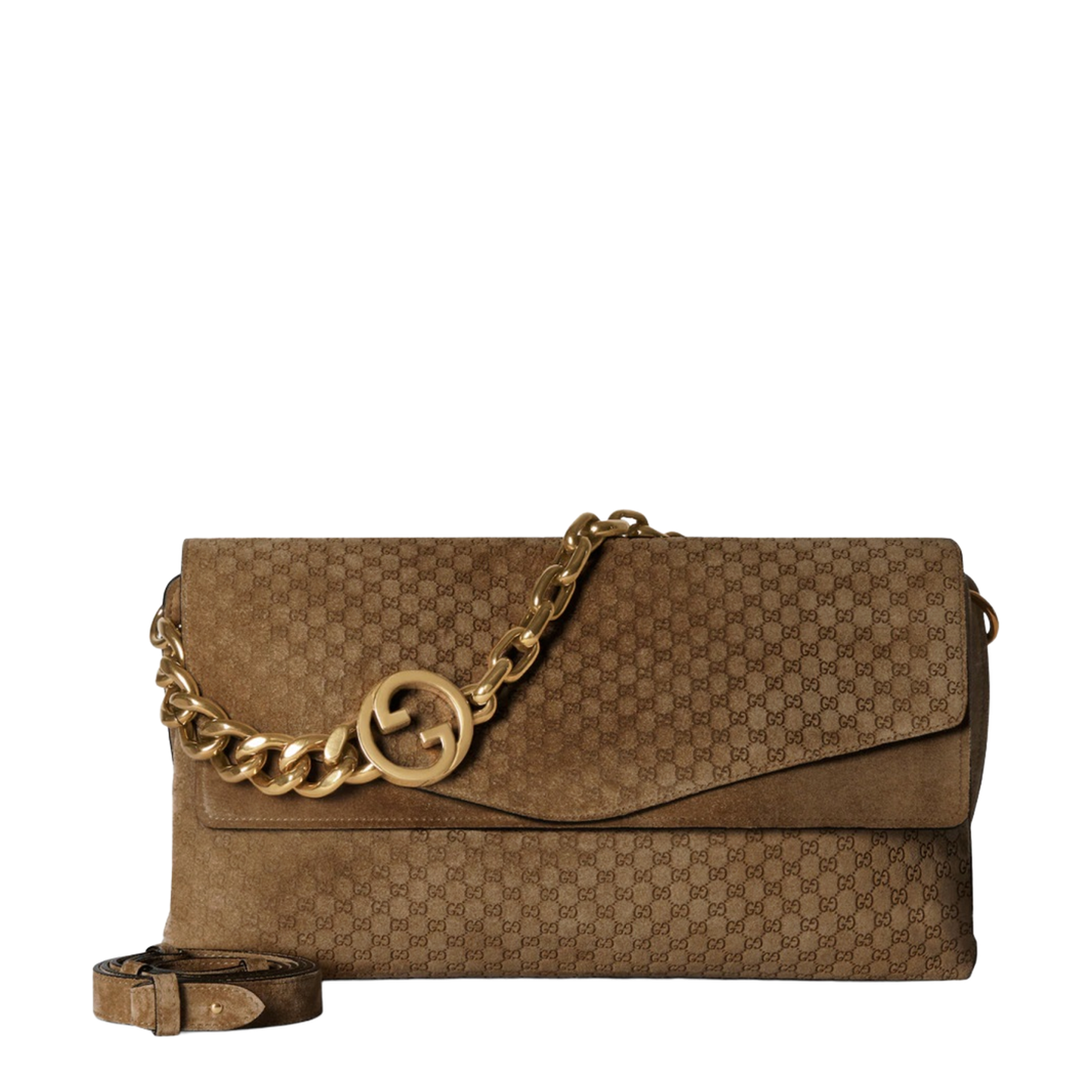 Large Shoulder Bag GG Suede Brown - Image 1
