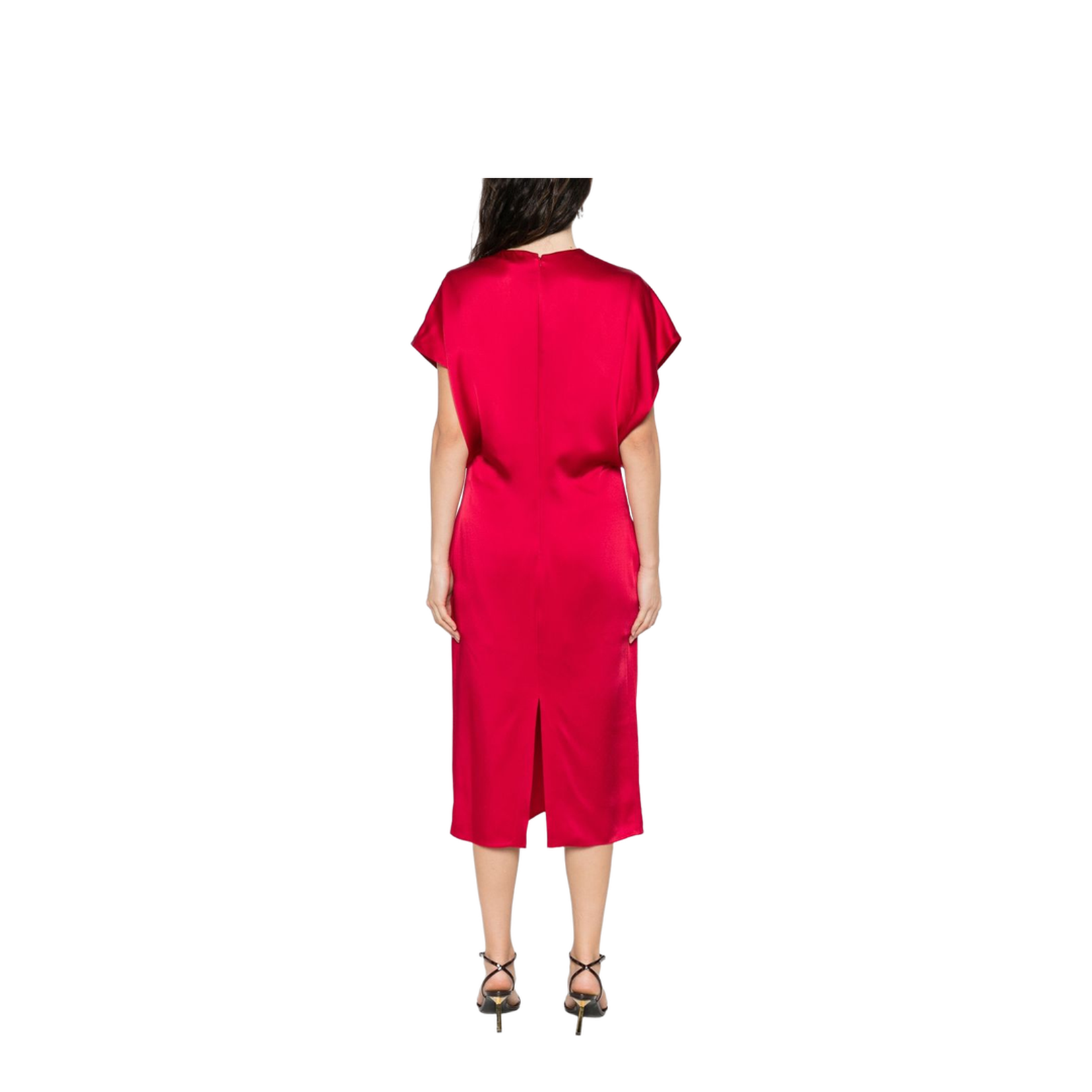 Satin V-necked Midi Dress - Red - Image 5