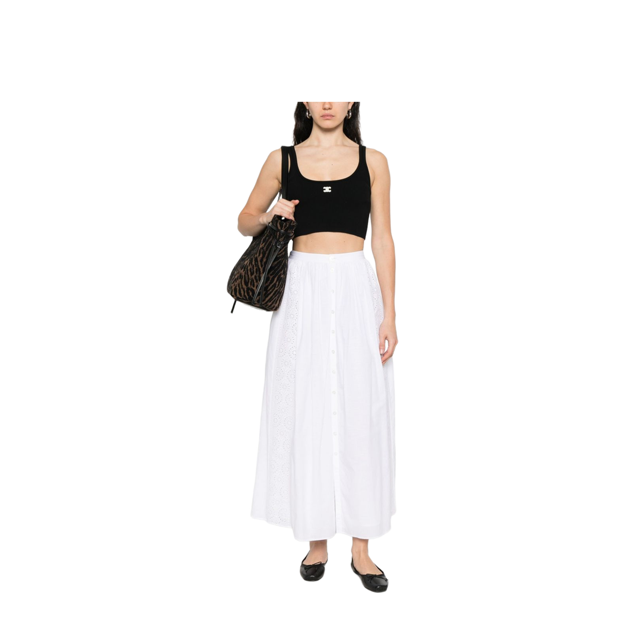 Embroidered Midi Skirt in Cotton Cambric - White - Image 5