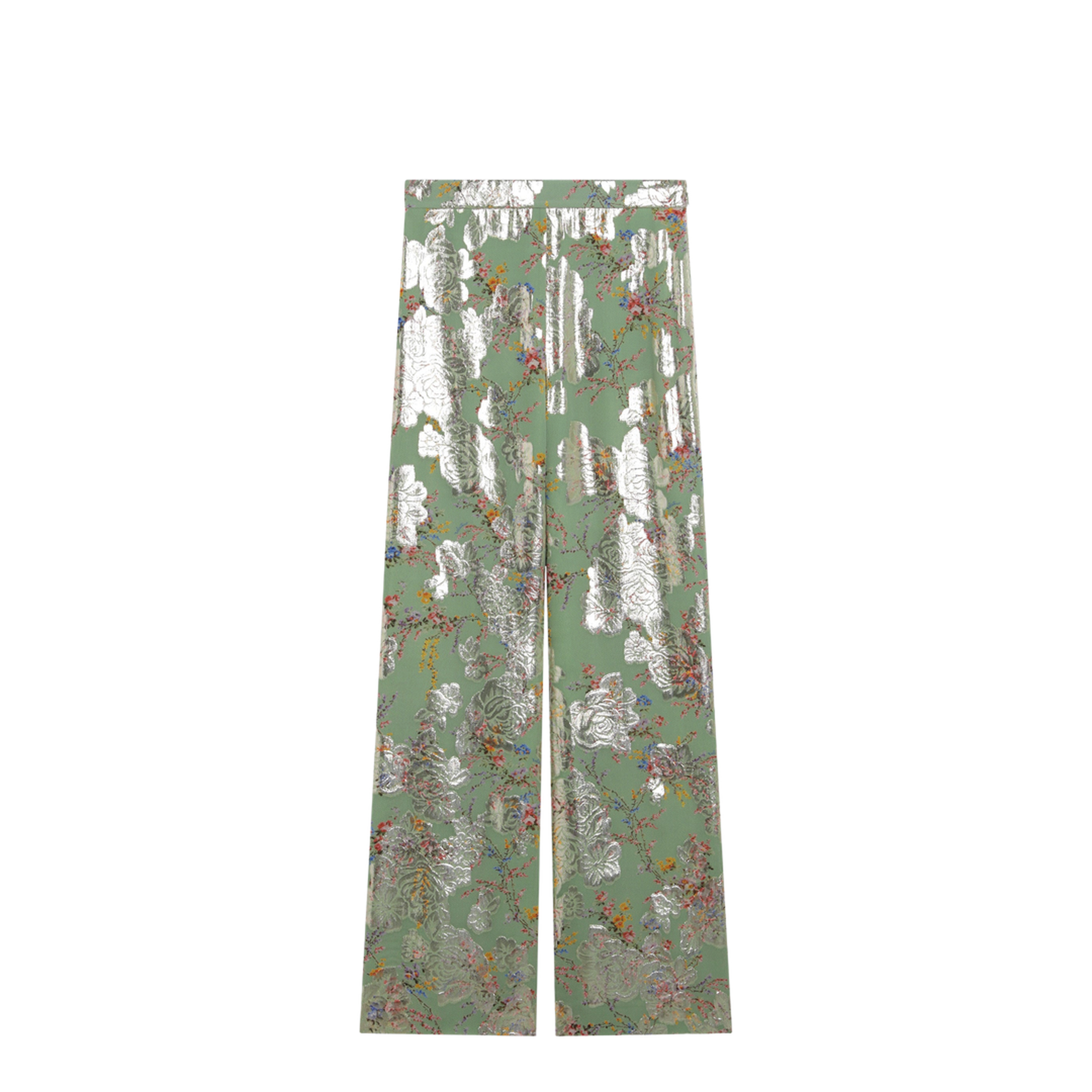 Silk Trousers With All-Over Print In Green - Image 1