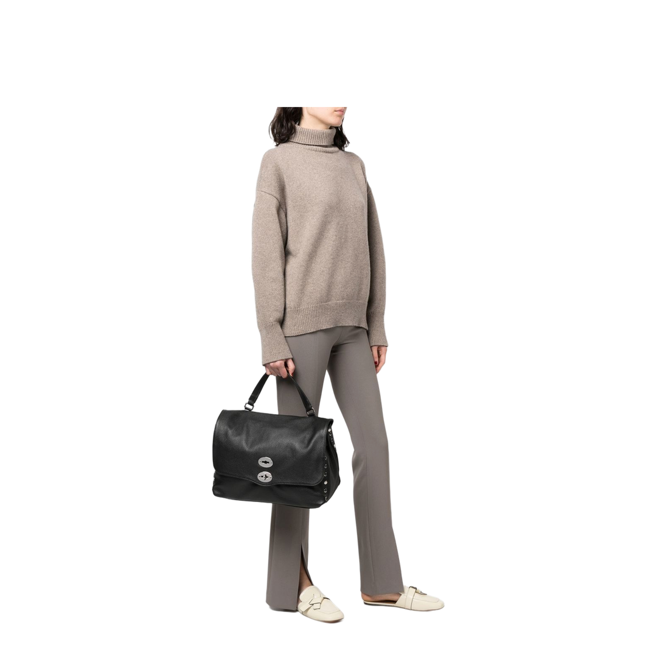 Postina Daily Medium Calf Leather Top-Handle Bag - Black Nero (Nero) - Image 2