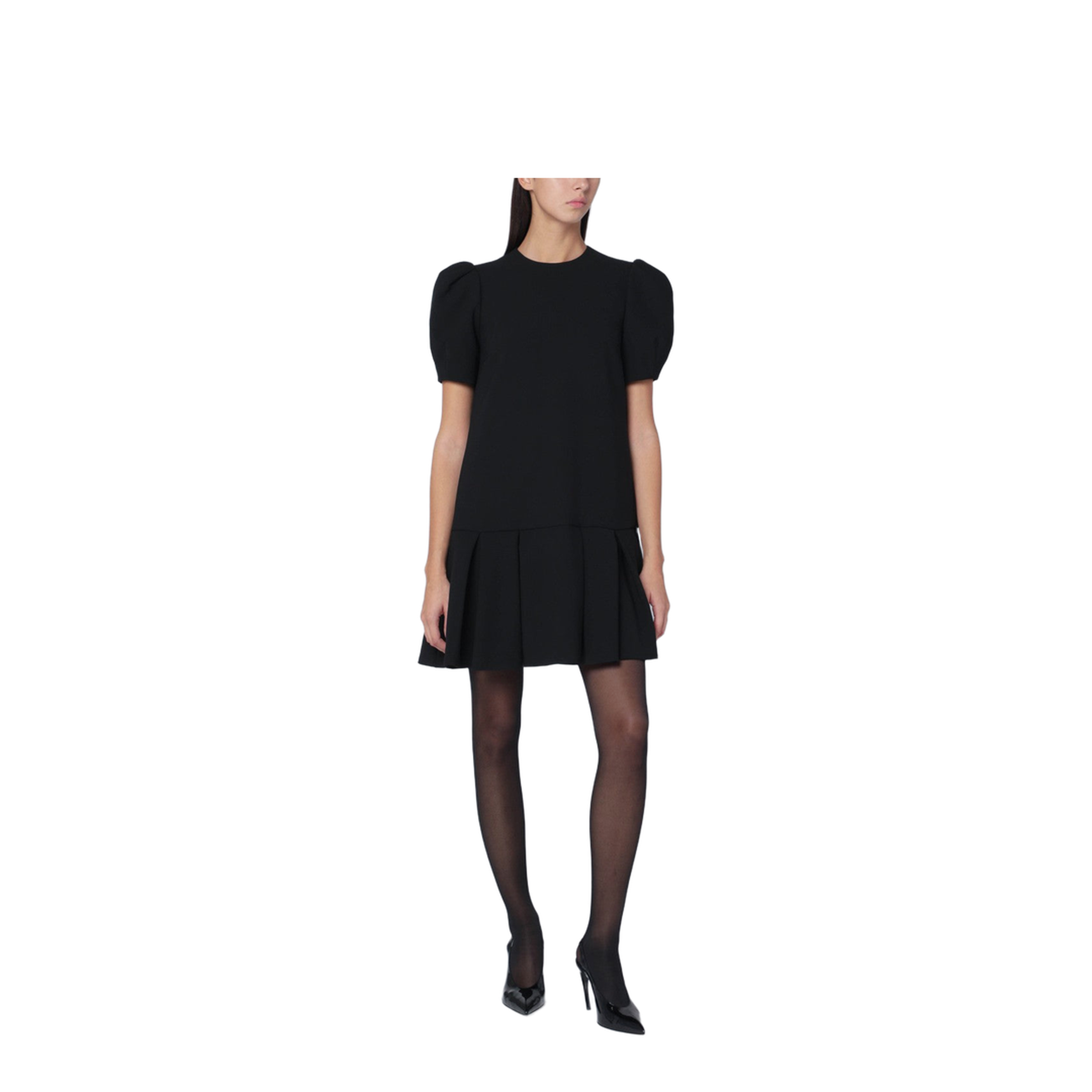 Black Mini Dress with Pleats - Image 1