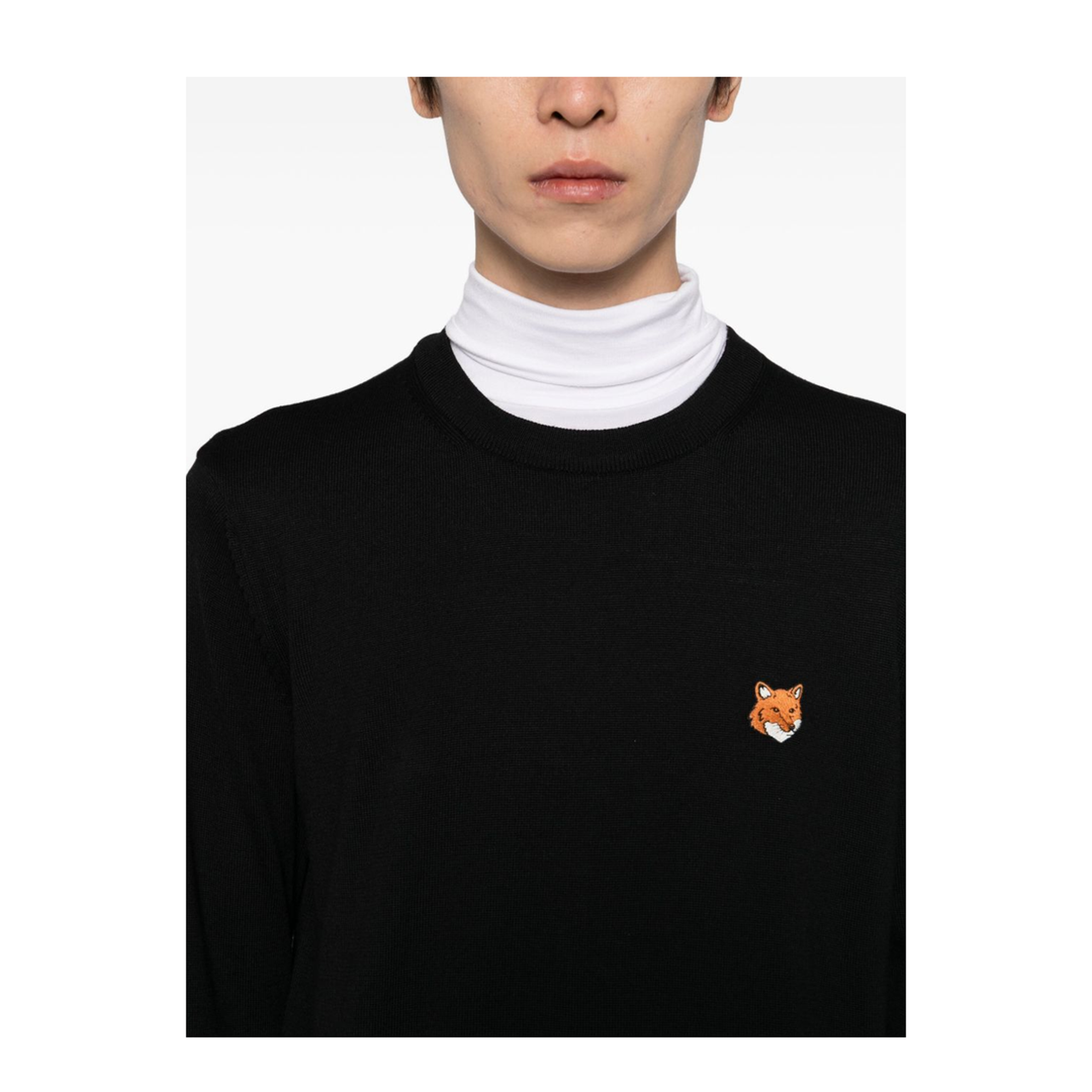 Fox Head Wool Crewneck Sweater - Black - Image 3
