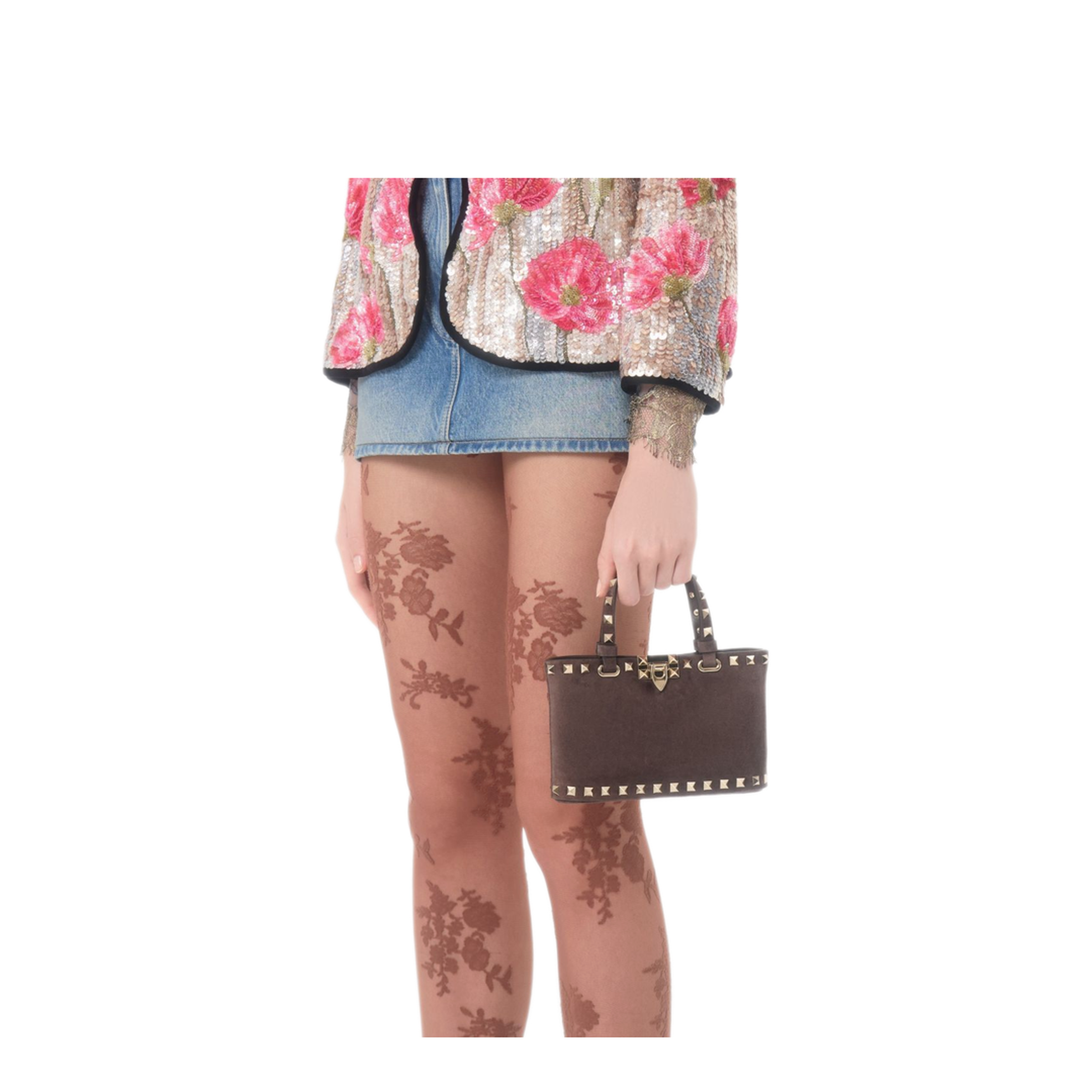 Rockstud Mini Calf Suede Shopping Bag - Red - Image 2