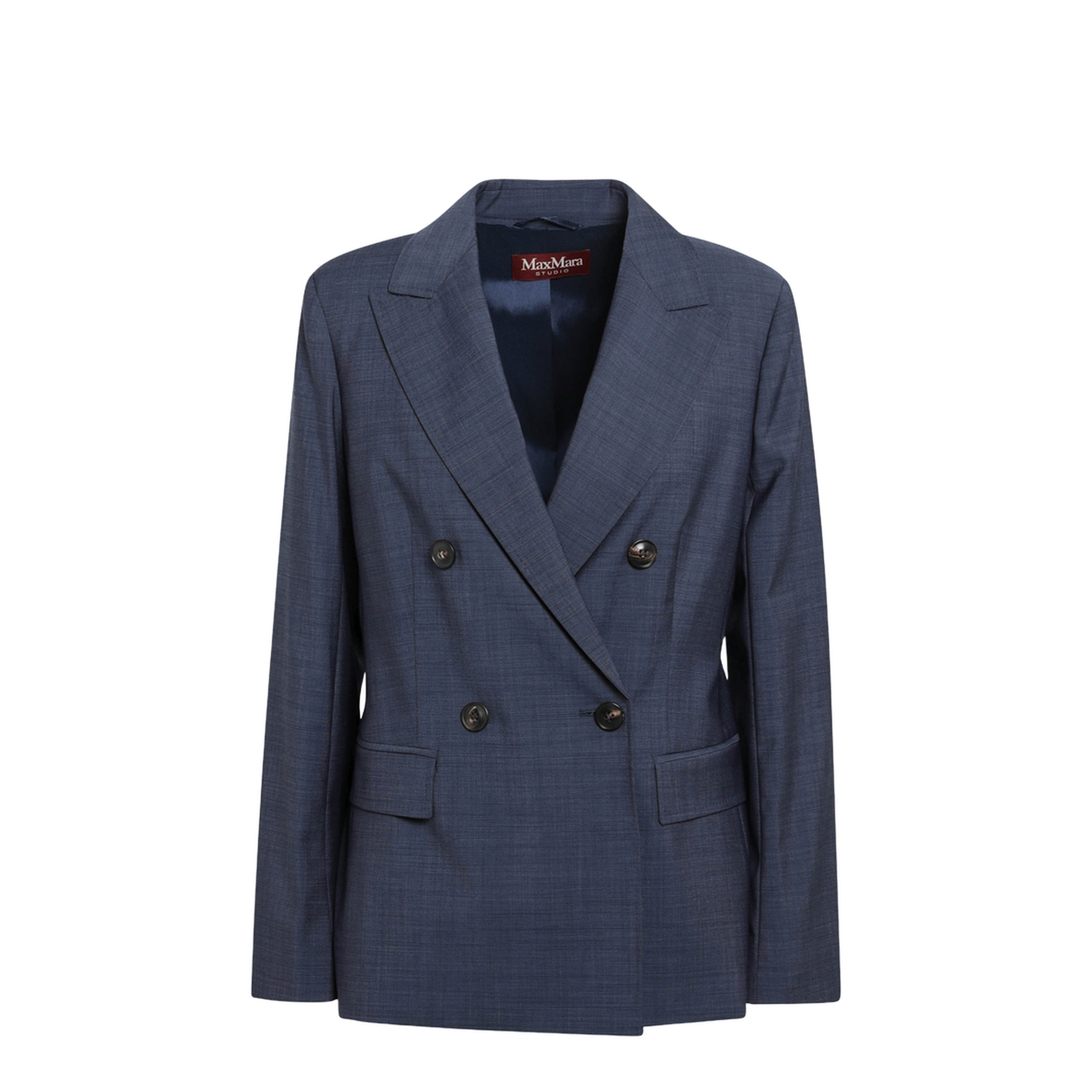 Double-Breasted Jacket in Denim Blue Wool Canvas - Image 1