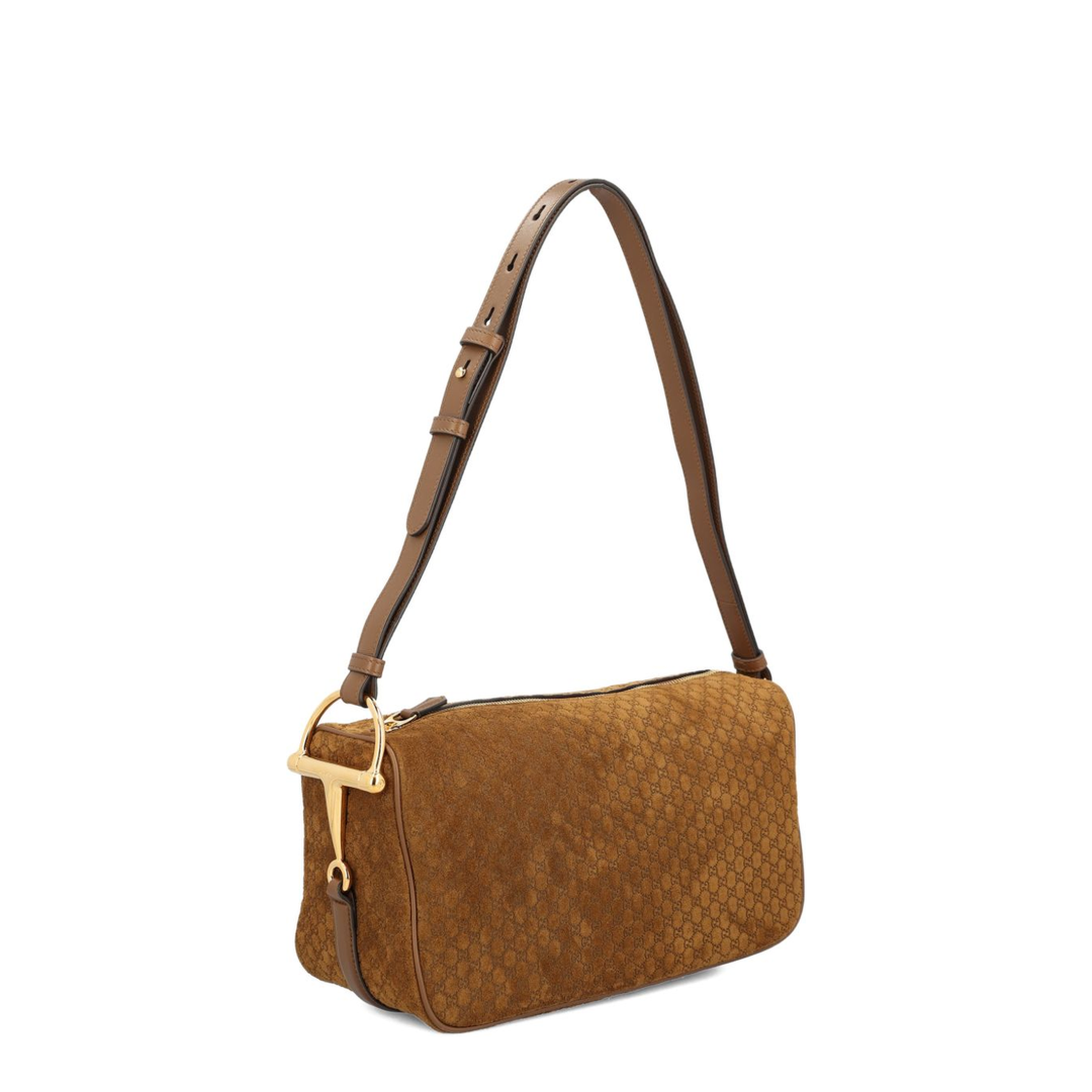 Half Horsebit Medium Suede Shoulder Bag - Brown - Image 4