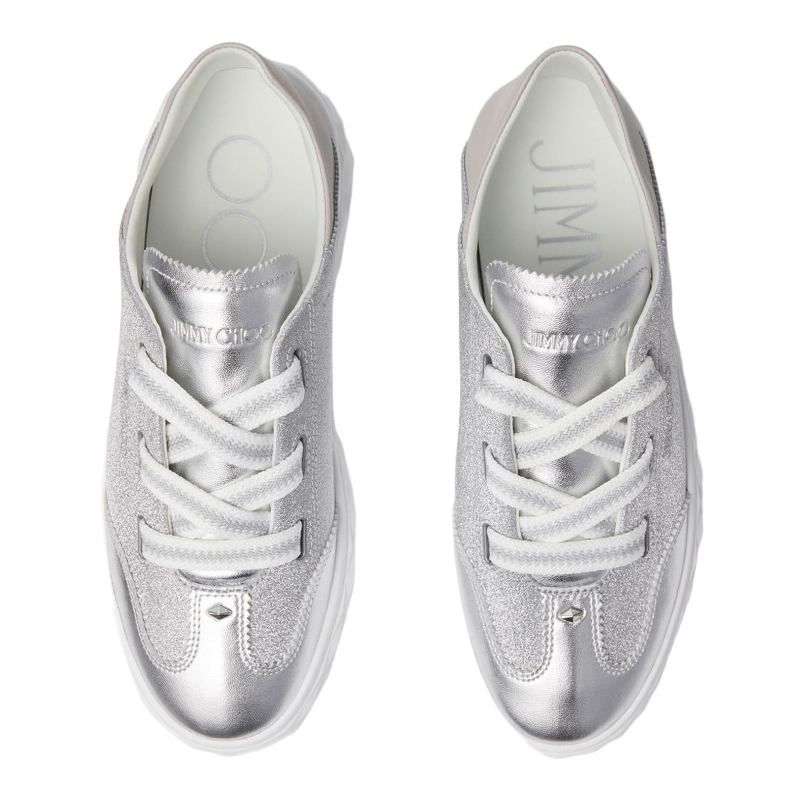 Silver Glitter Leather Trainers - Image 5