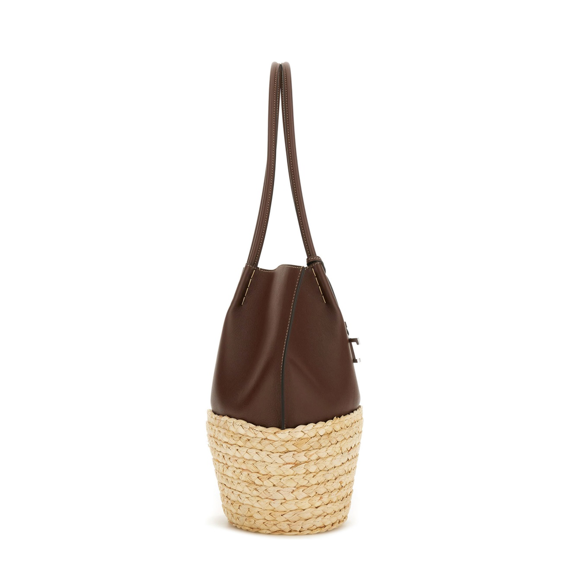 BUX Medium Straw and Leather Shopping Bag - Brown - Image 3