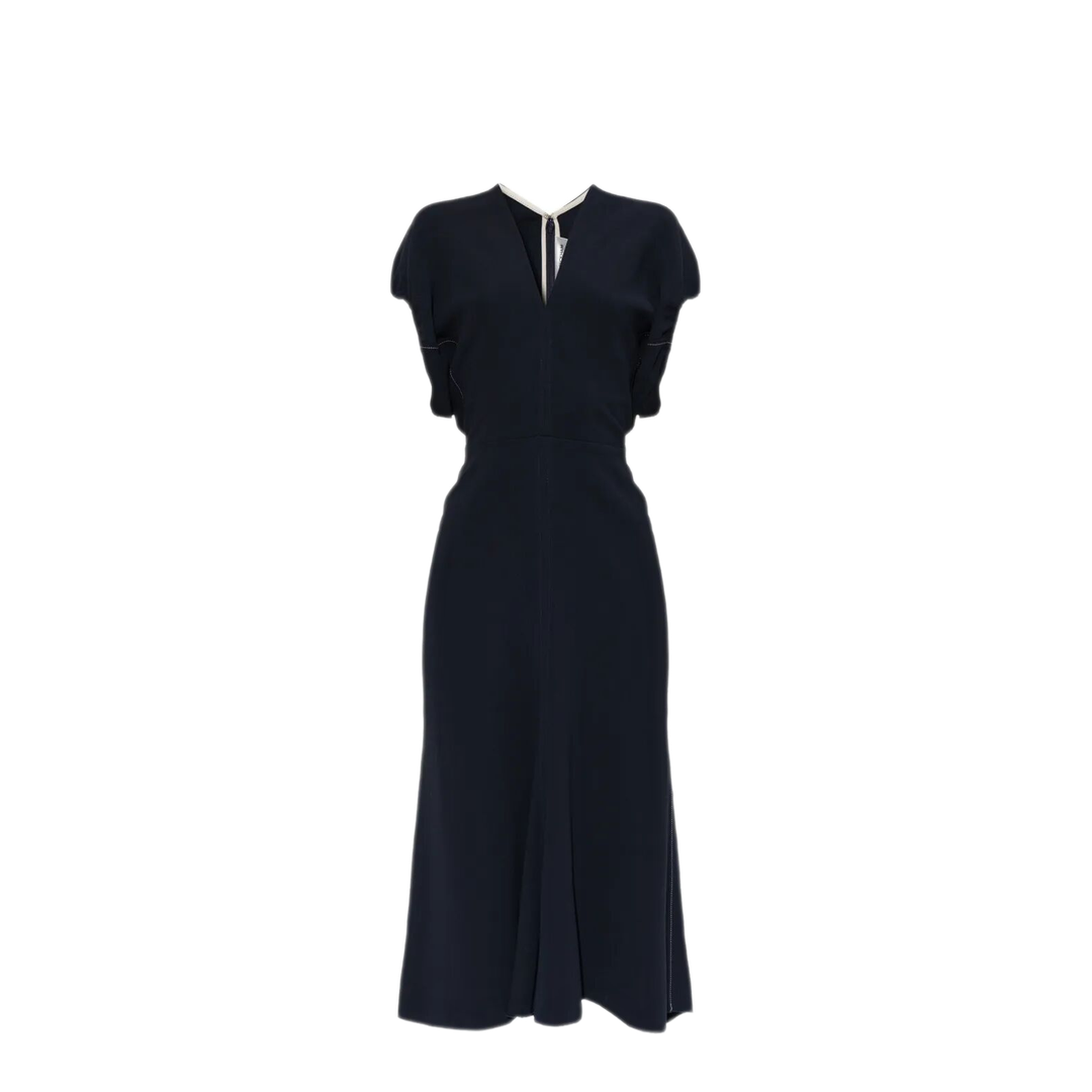 Blouson Detail V-Neck Midi Dress - Image 1