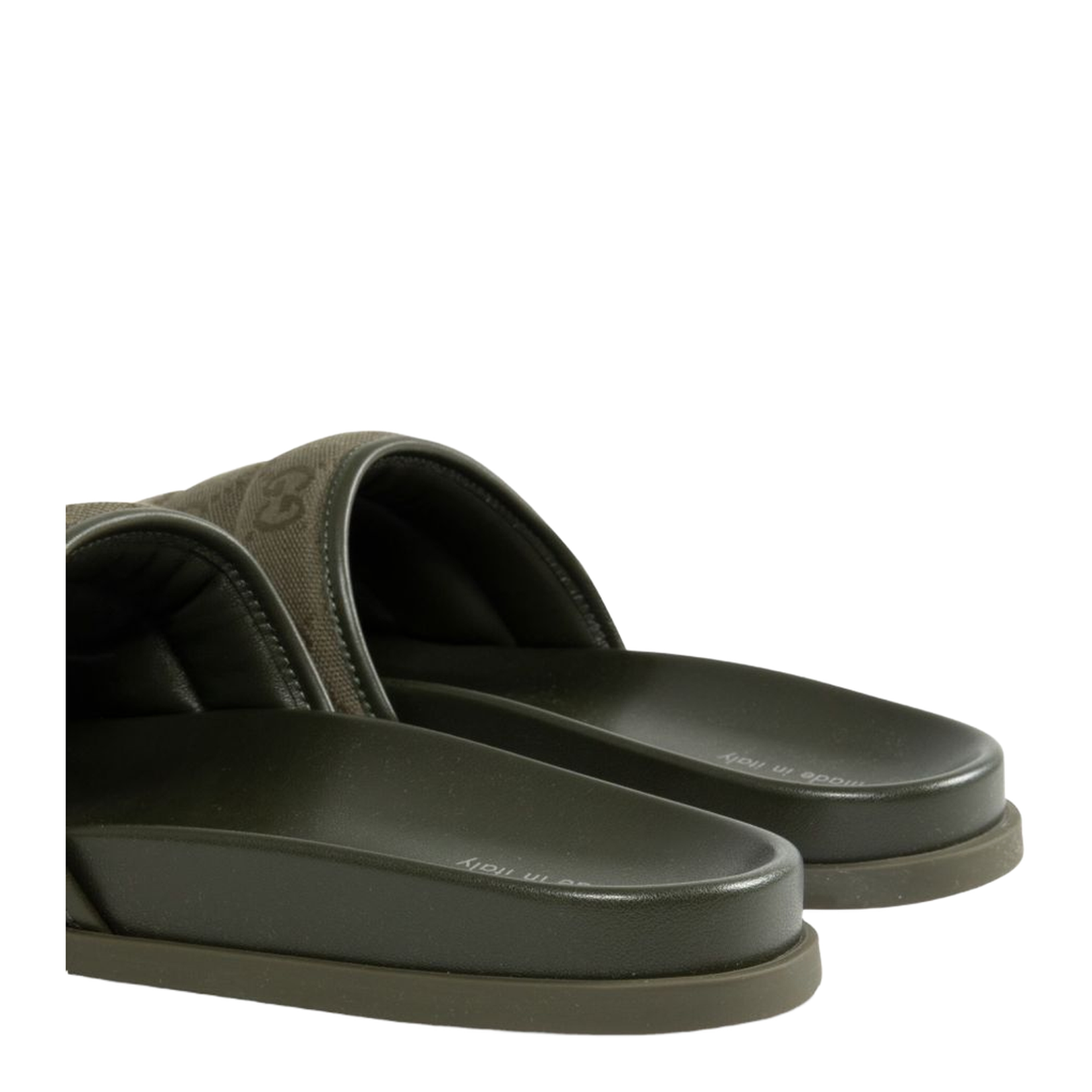 Olive Green GG Monogram Canvas Quilted Finish Open Toe Flat Sole Slip-On Style - Image 4