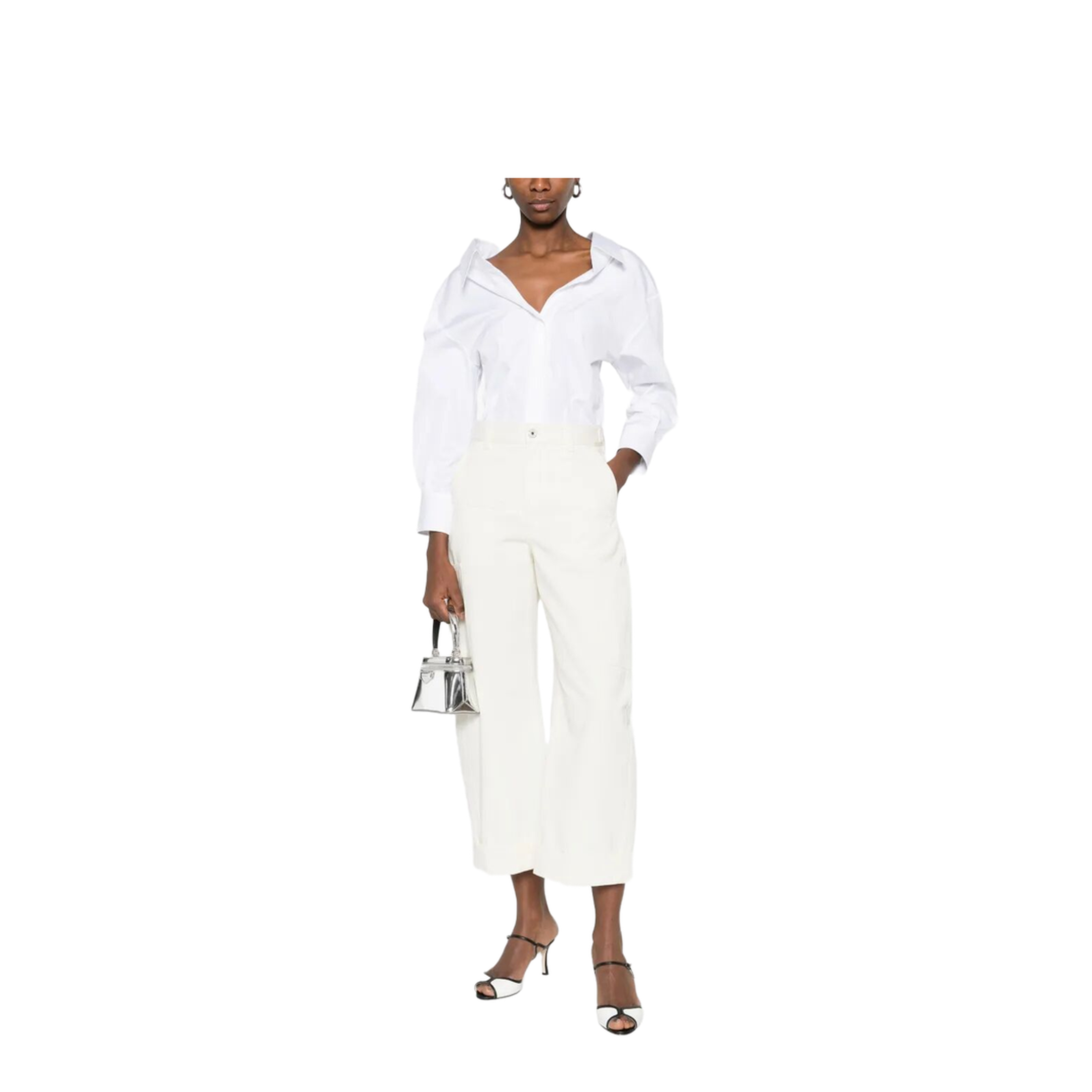 COTTON AND WOOL COCOON CROPPED CARGO PANTS - Image 4