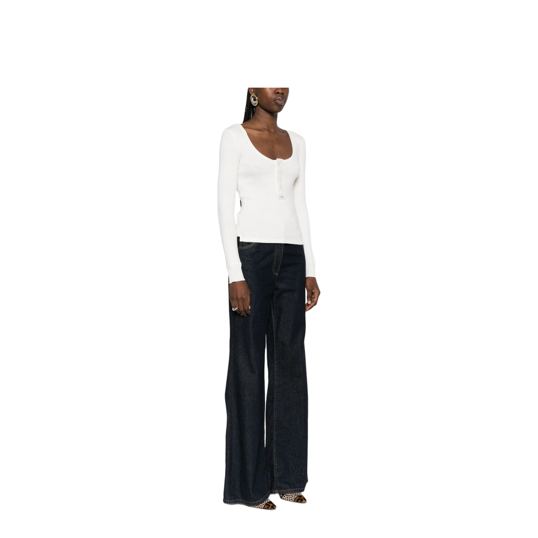 Scoop-neck Henley Shirt in Cotton Jersey White - Image 3