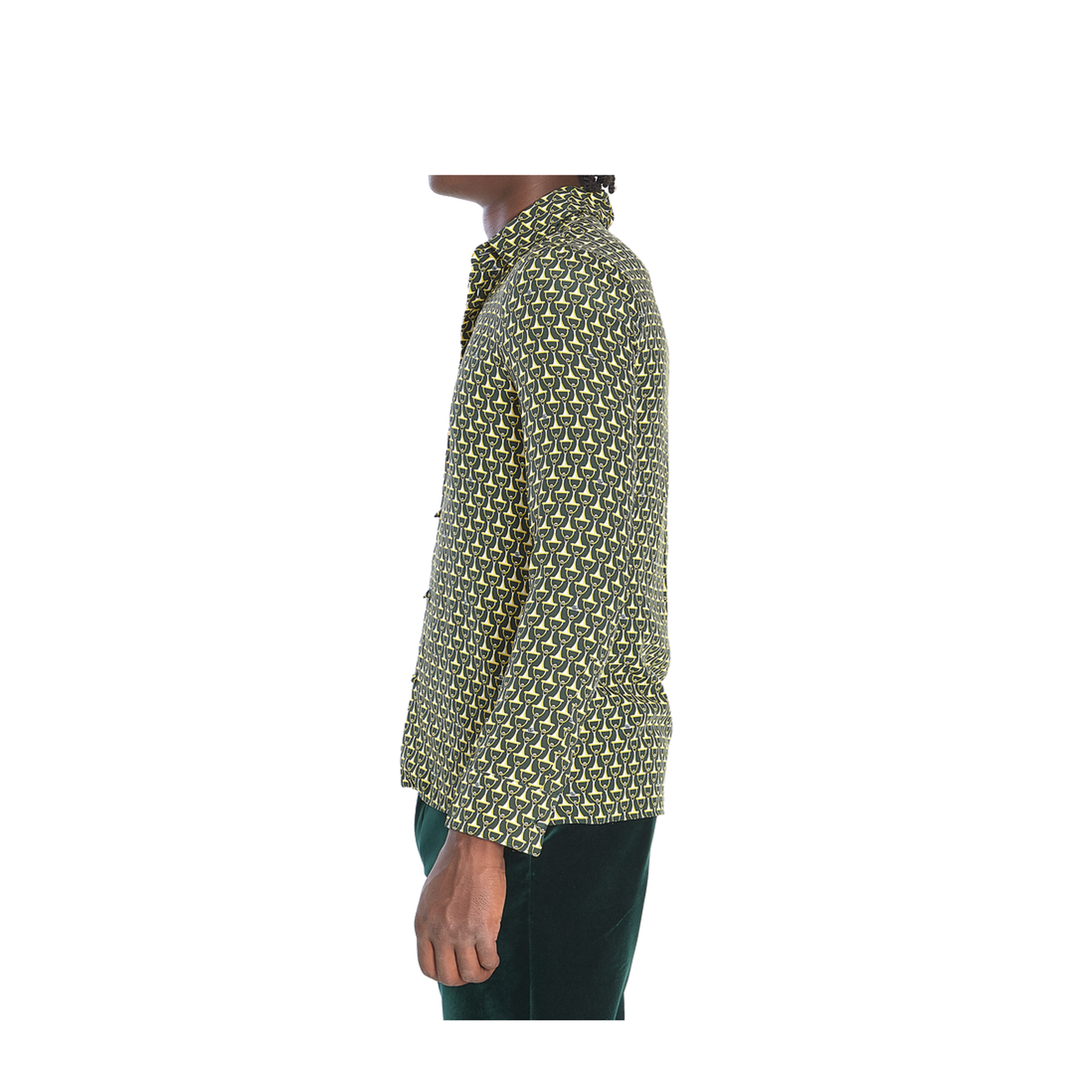 Crêpe de Chine Silk Shirt in Dark Green and Gold - Image 3
