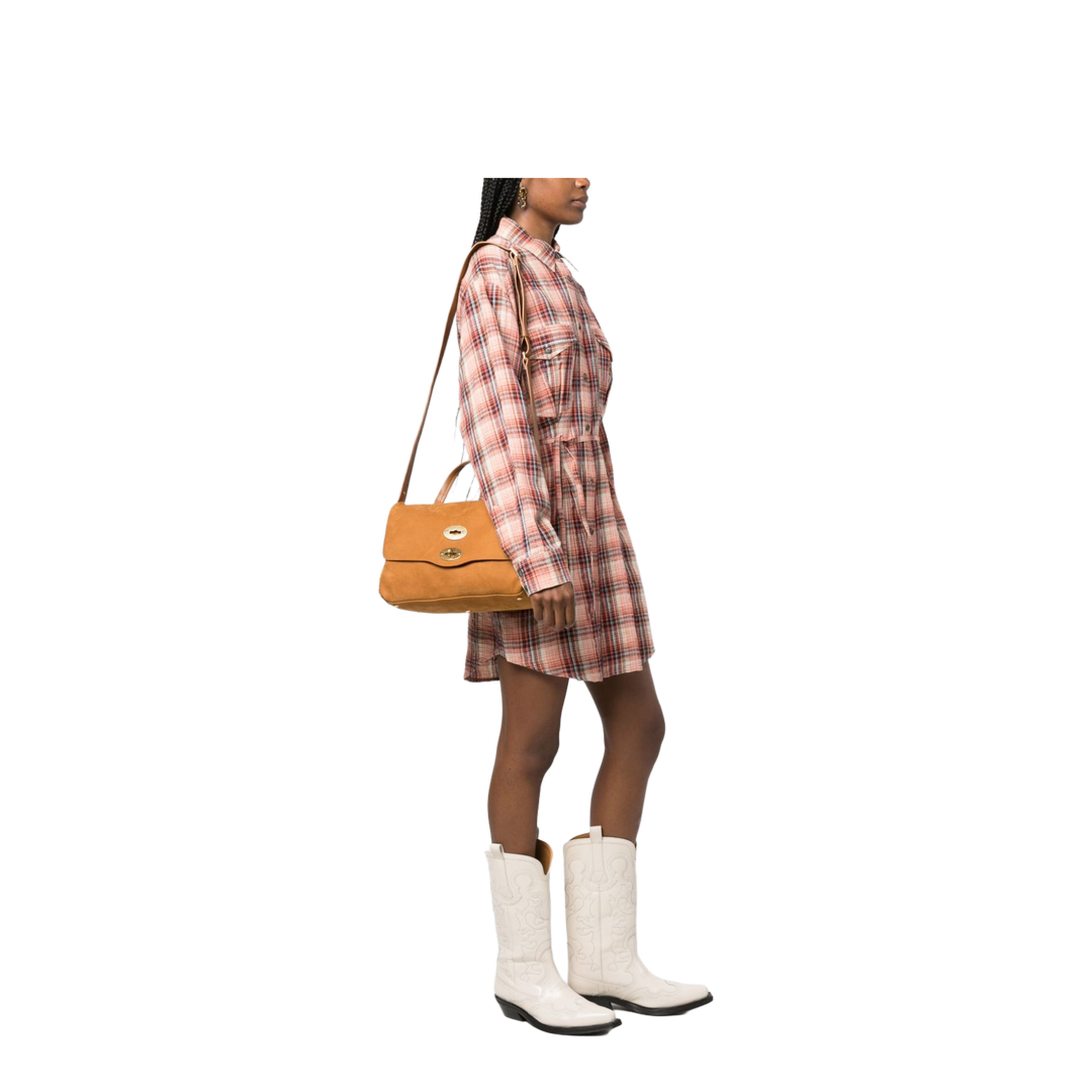 Postina Small Calf Leather Messenger Bag - Brown Brandy - Image 3