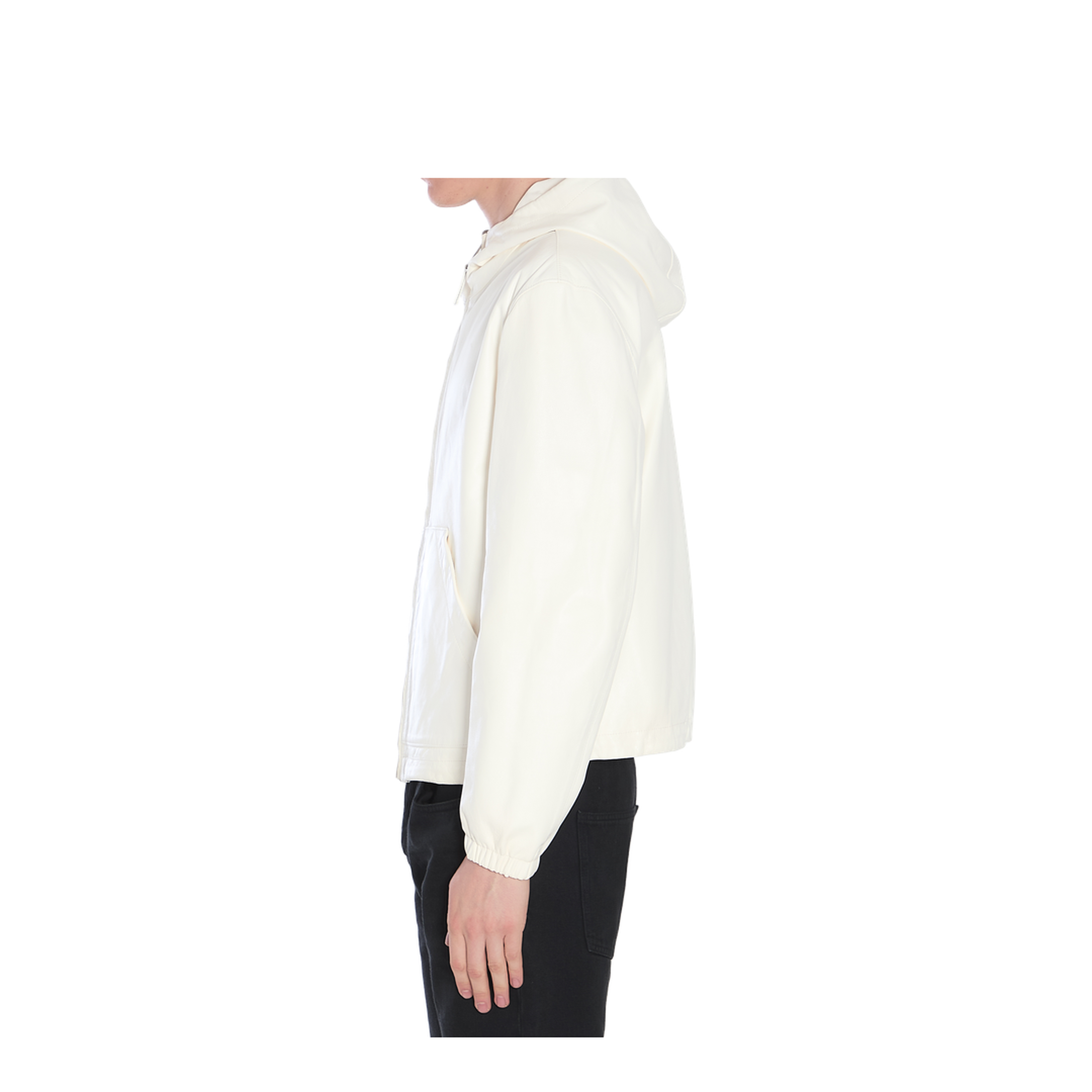 Leather and fabric jacket with reversible hood - Image 3