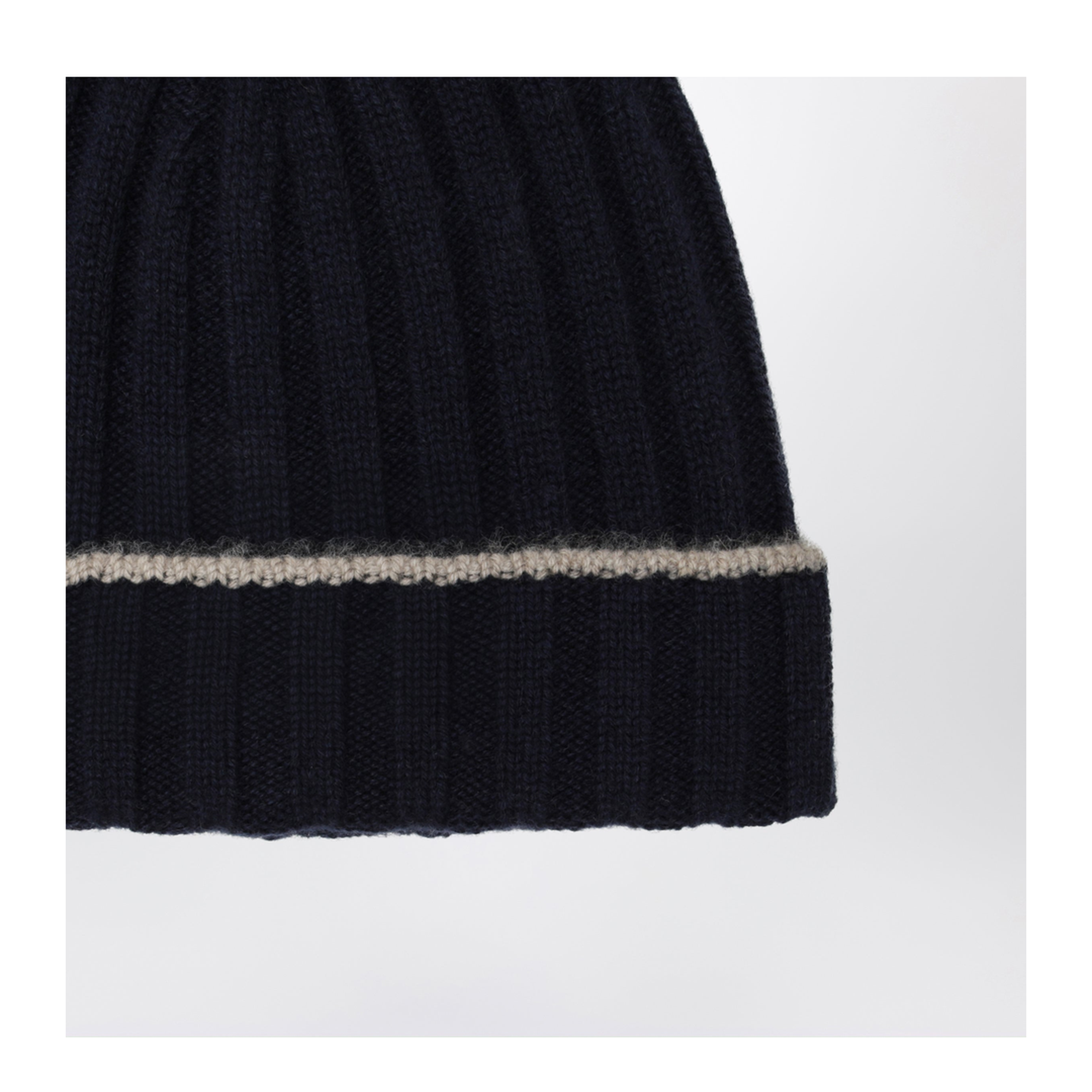 Ribbed Cashmere Beanie in Navy Blue - Image 2