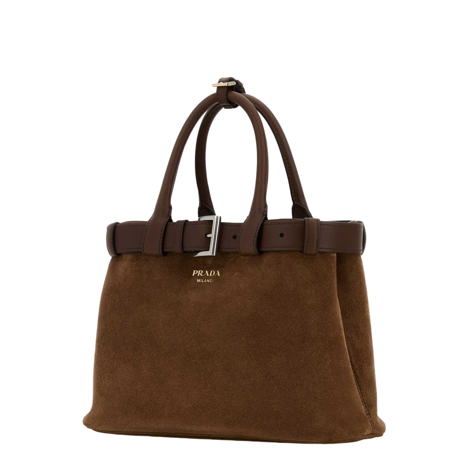 Brown Suede Buckle Medium Handbag - Image 2