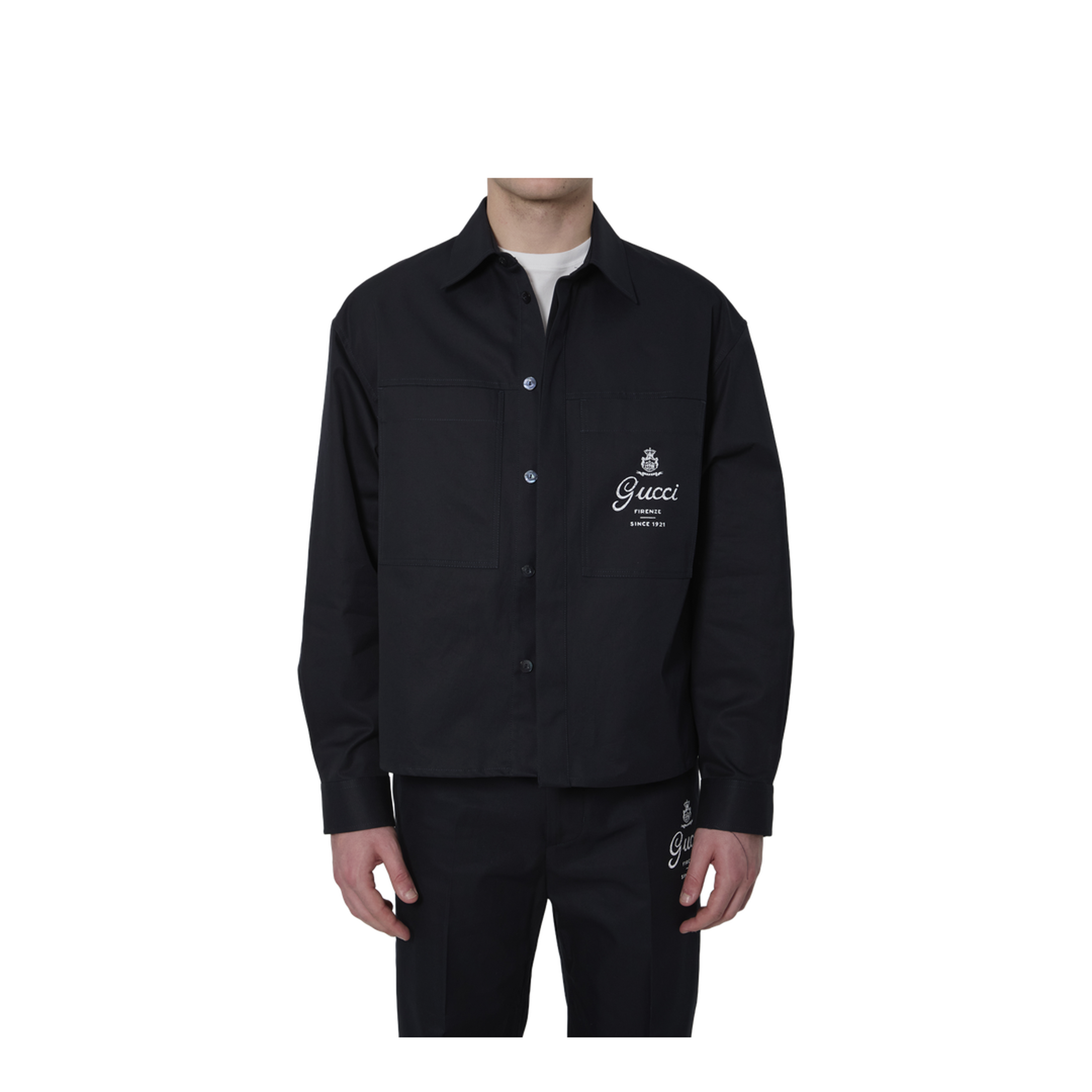 Cotton Twill Shirt With Print In Dark Blue - Image 1