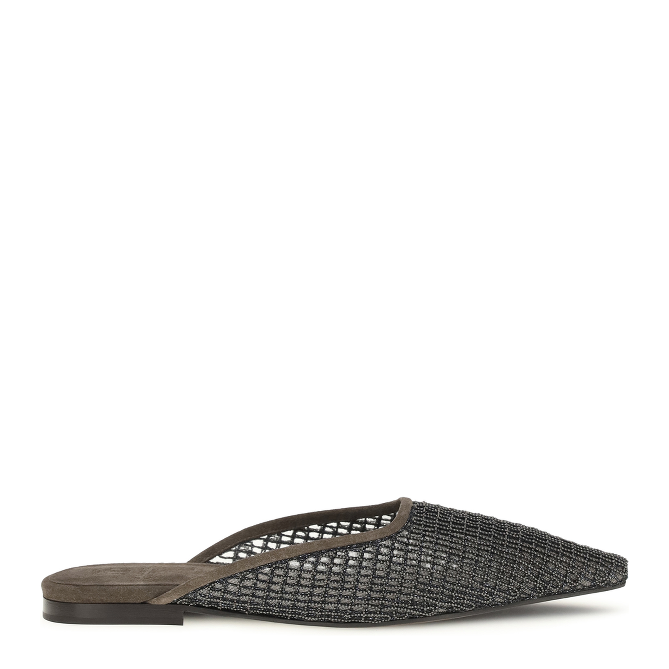 Suede Ballerinas with Embellished Net Embroidery - Image 1