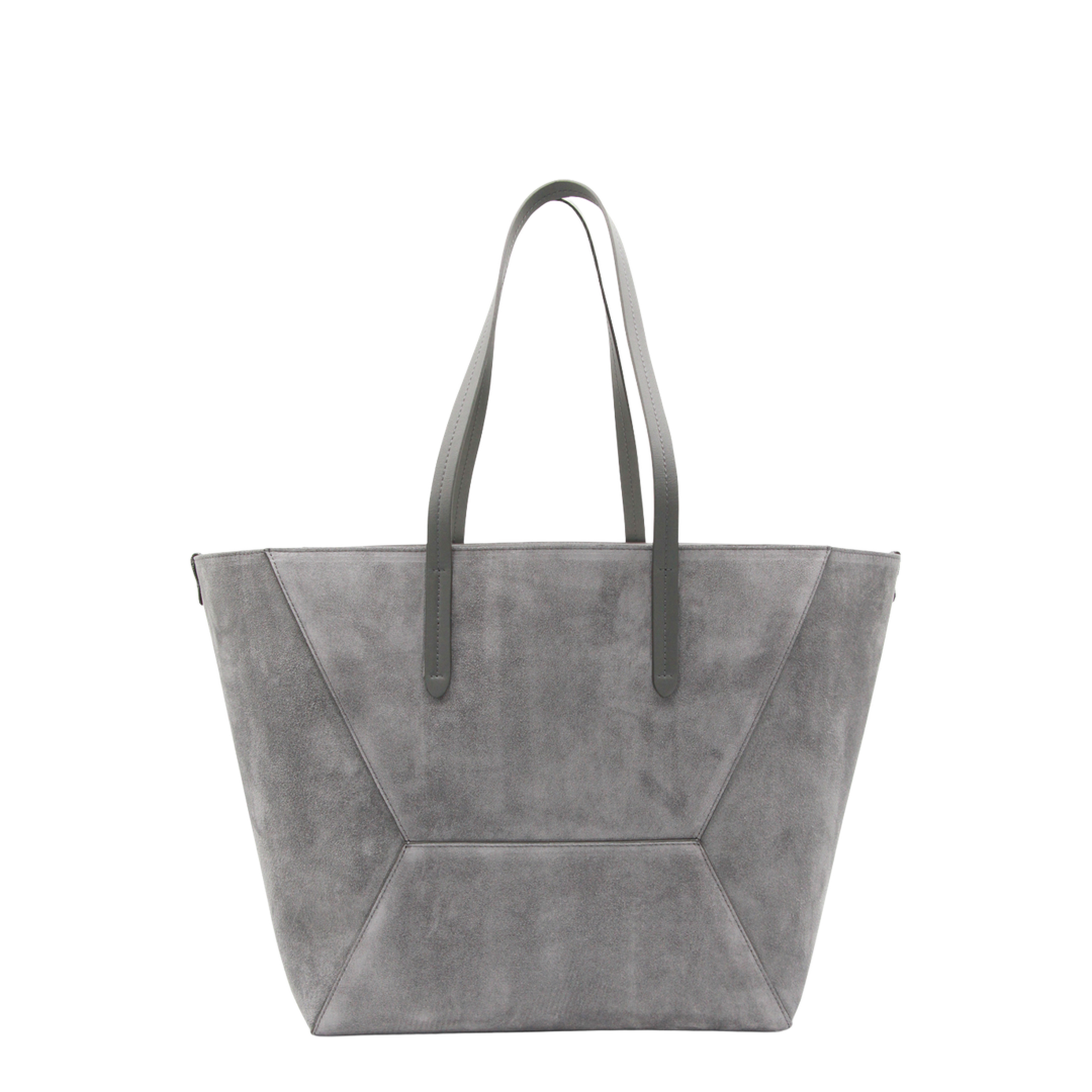 Duo Medium Suede Shopper Tote - Grigio - Image 1