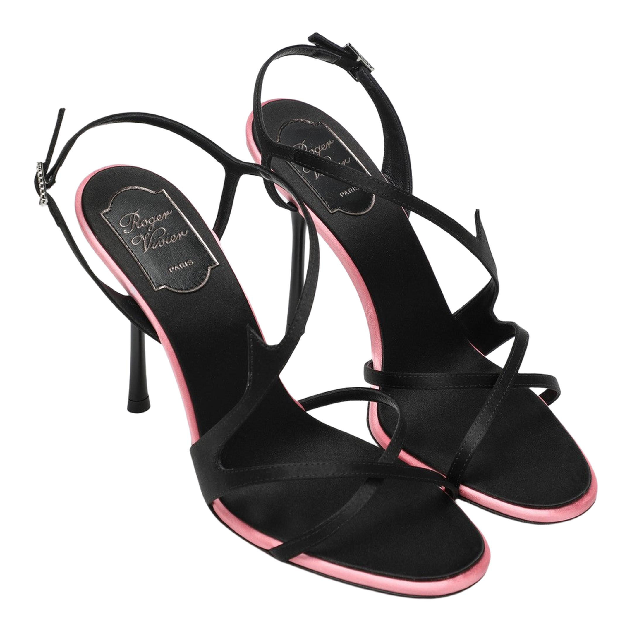Black Satin Heeled Sandals - Image 2