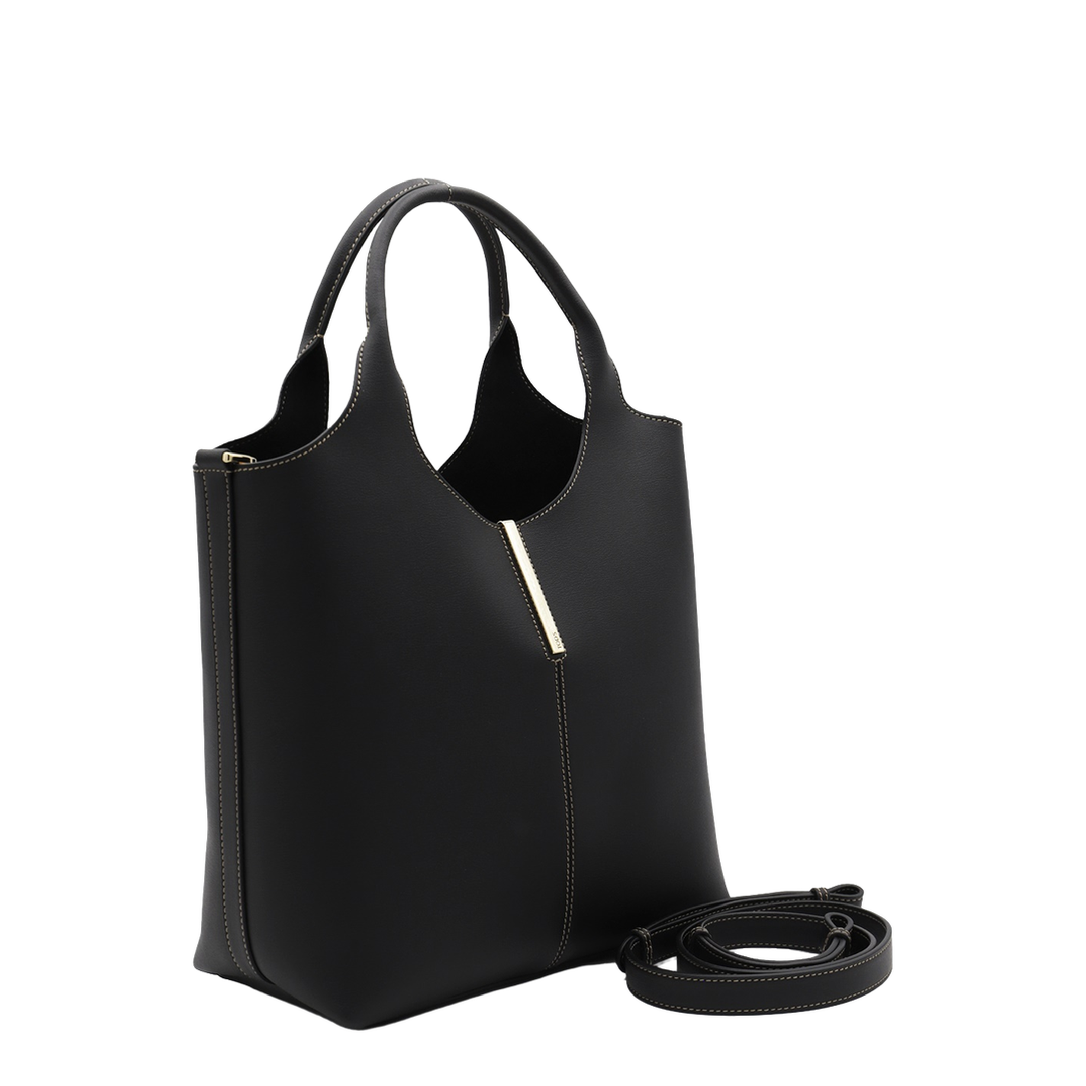 Small Calf Leather Tote - Black - Image 3