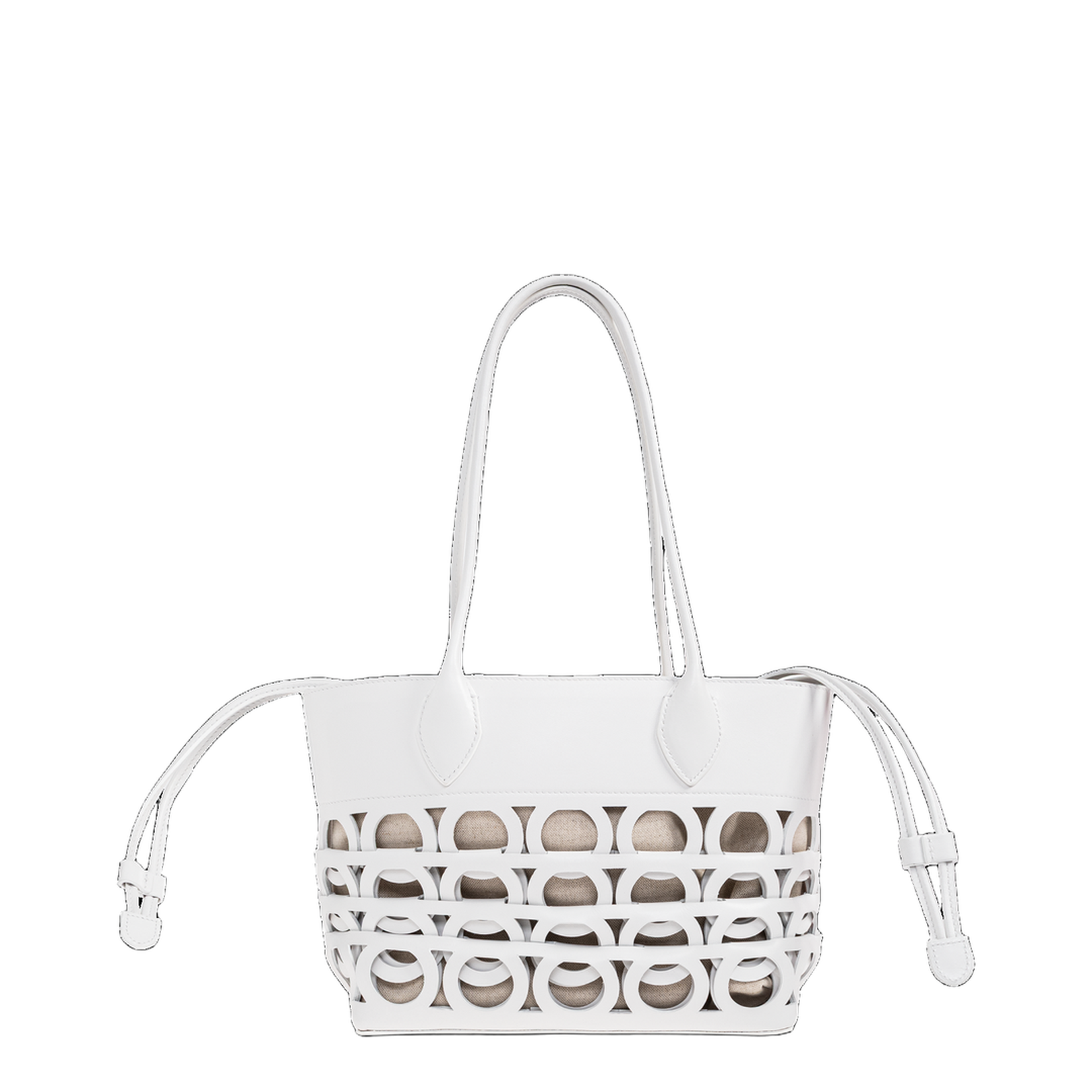 Gancini Medium Tote Bag Leather White - Image 3