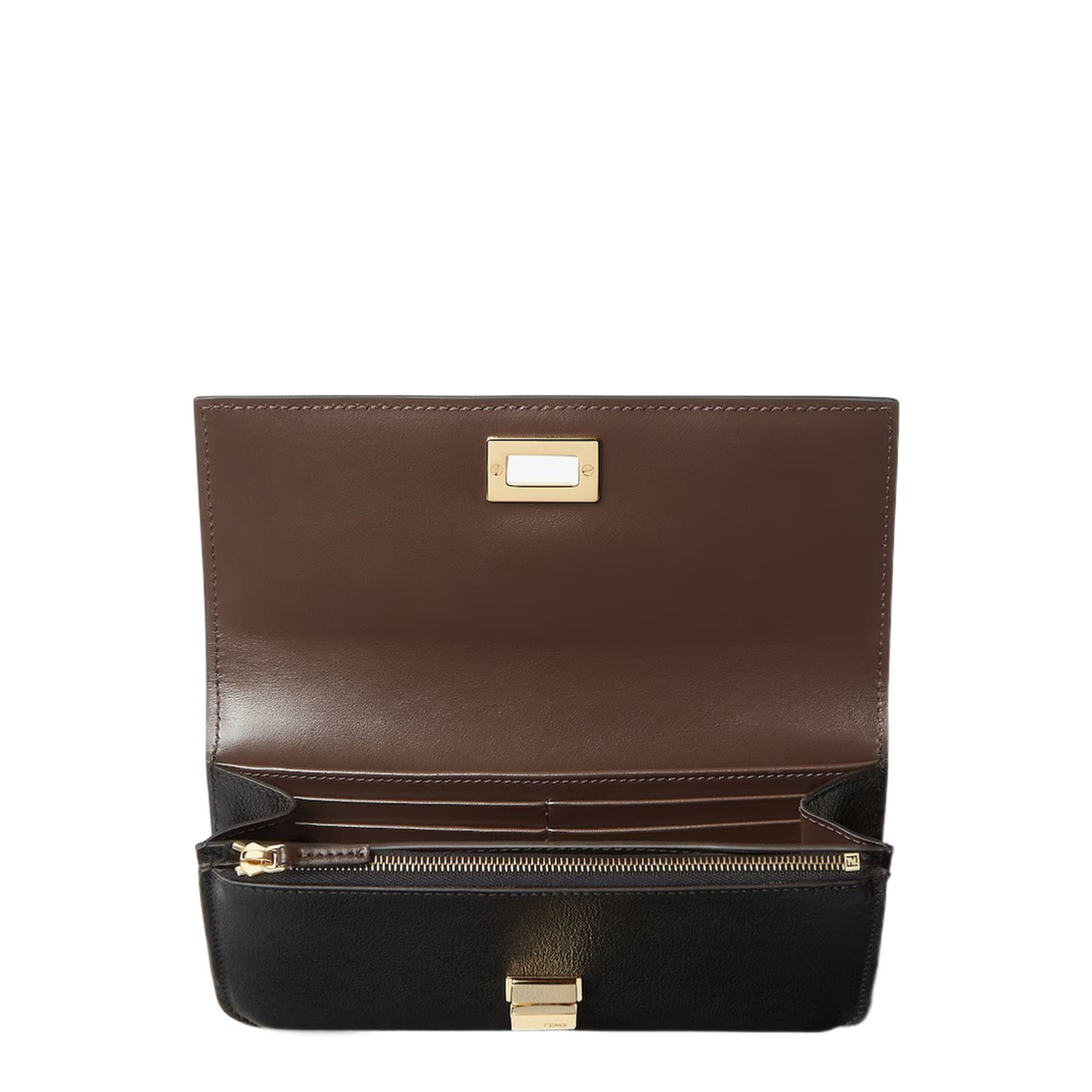 Way Calfskin Continental Wallet - Black and Chocolate Brown - Image 3