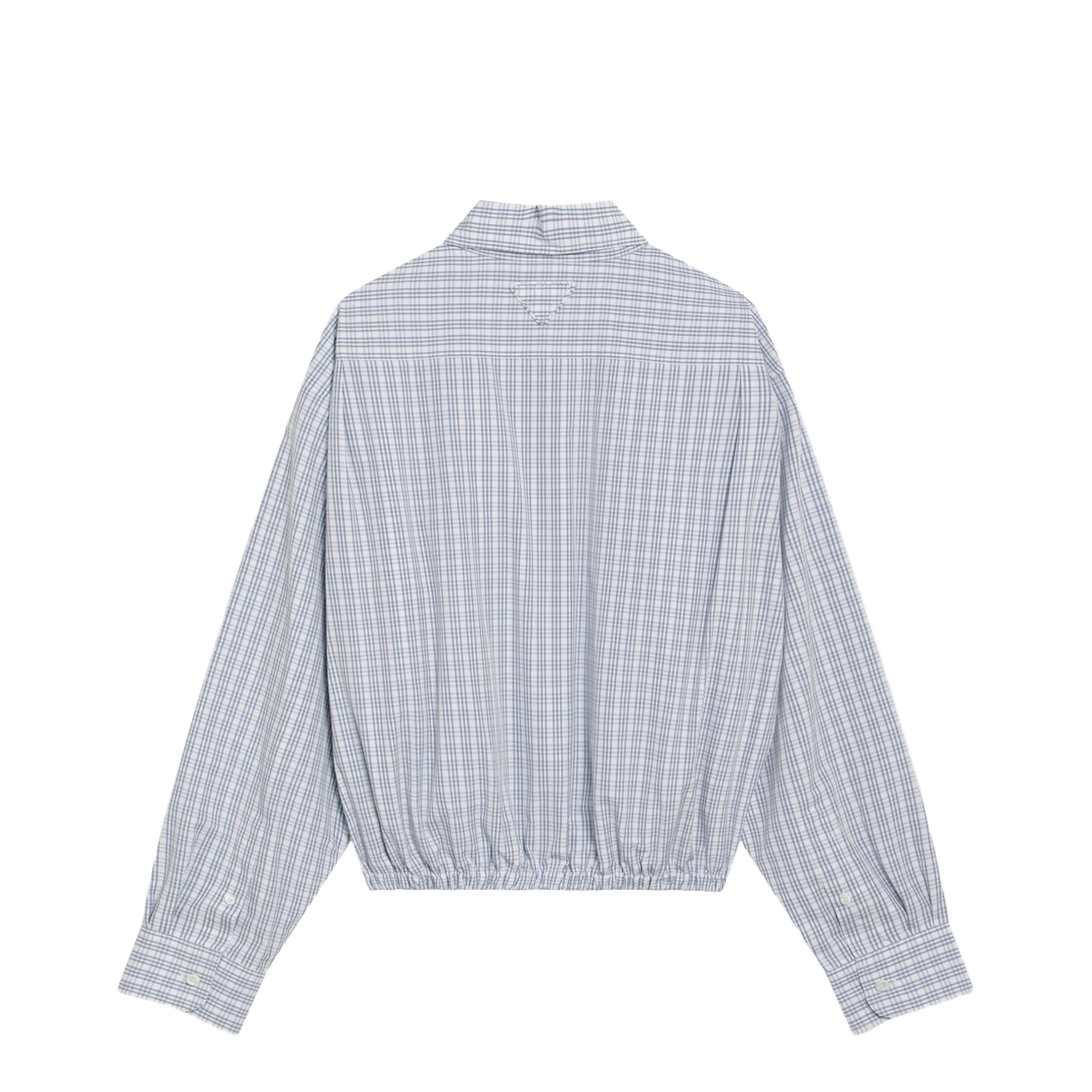 Cropped Check-Pattern Shirt in White/Light Blue - Image 2
