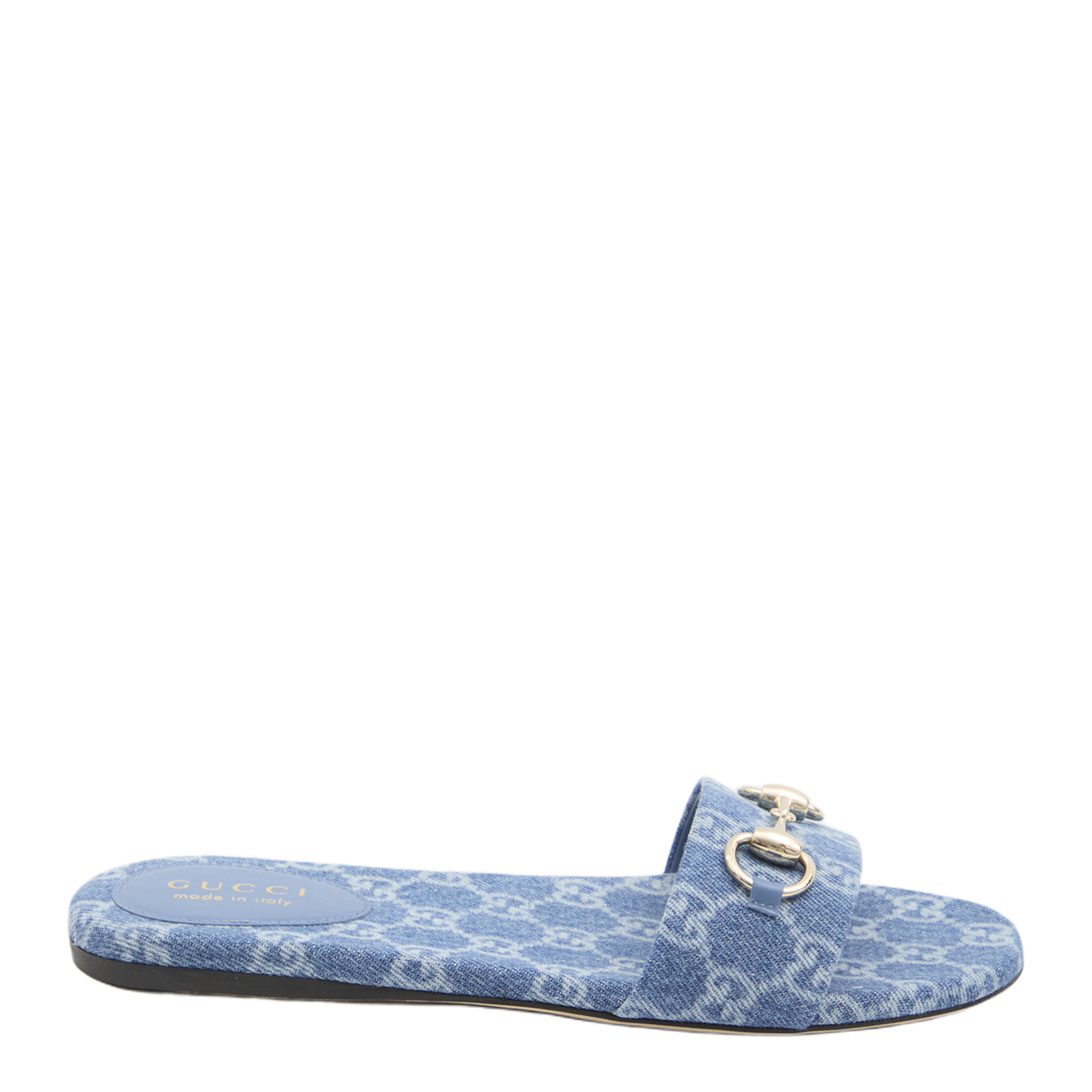 Slide Sandal with Horsebit in Blue GG Denim - Image 1