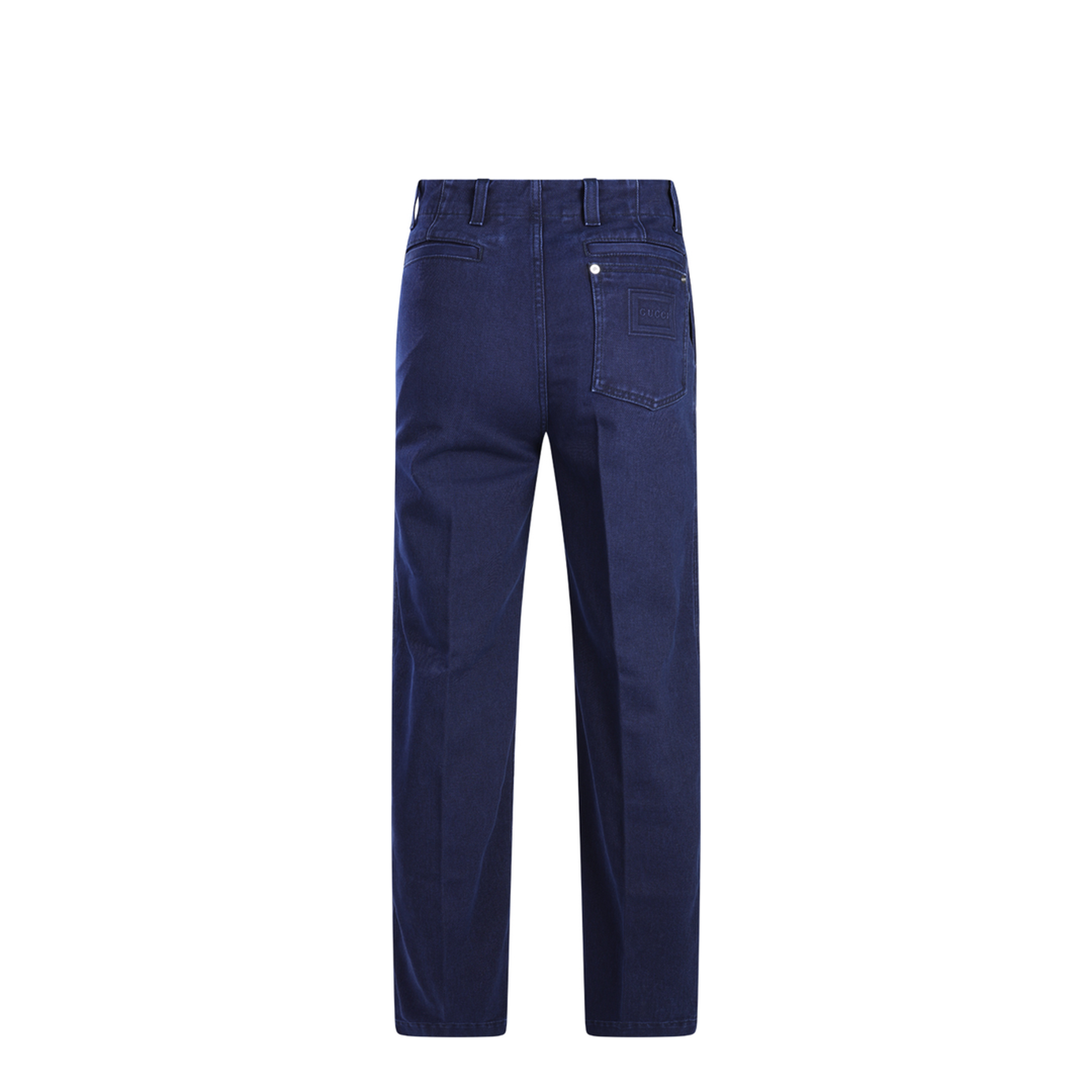 Washed Denim Pant with Embossed Label in Dark Blue - Image 4