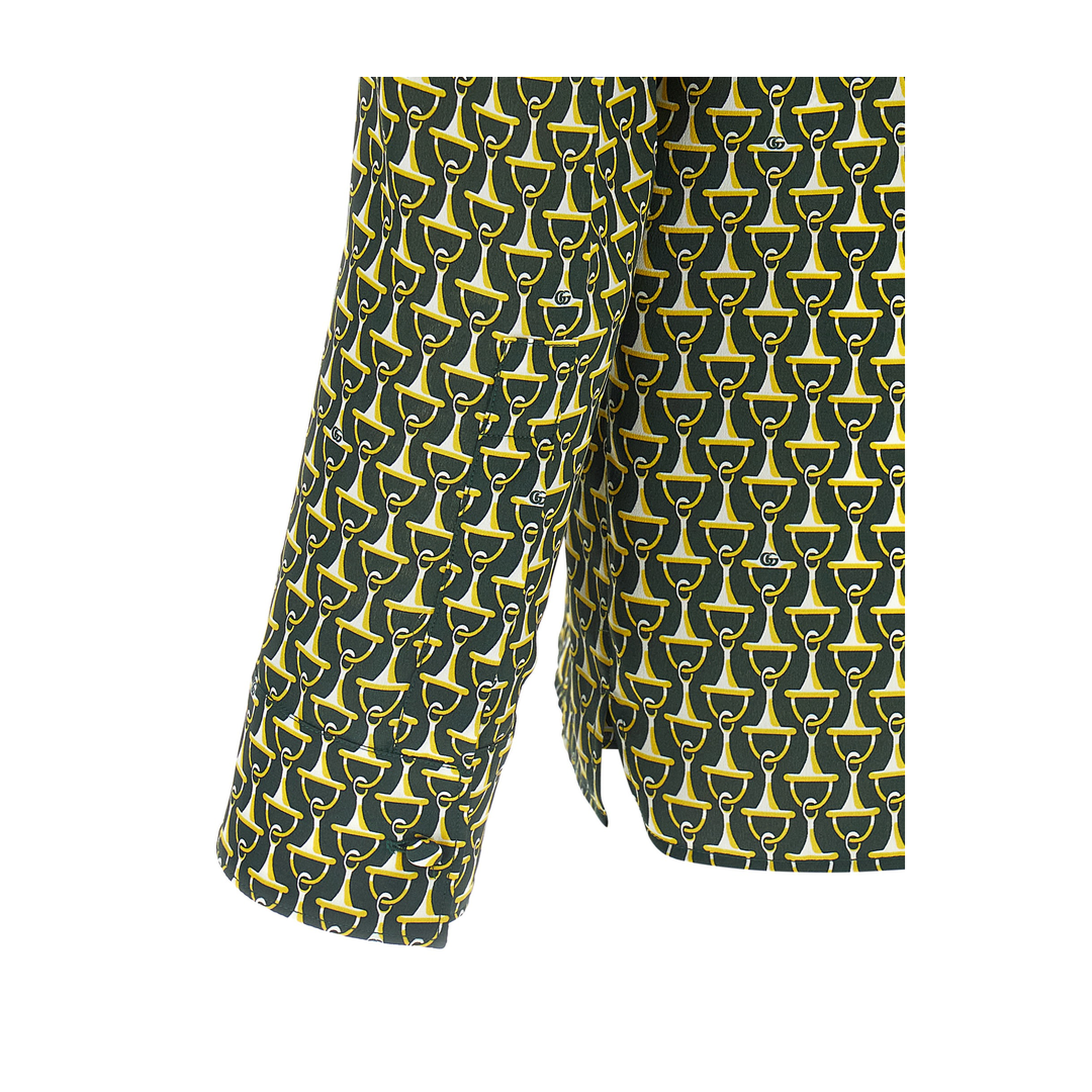 Crêpe de Chine Silk Shirt in Dark Green and Gold - Image 4