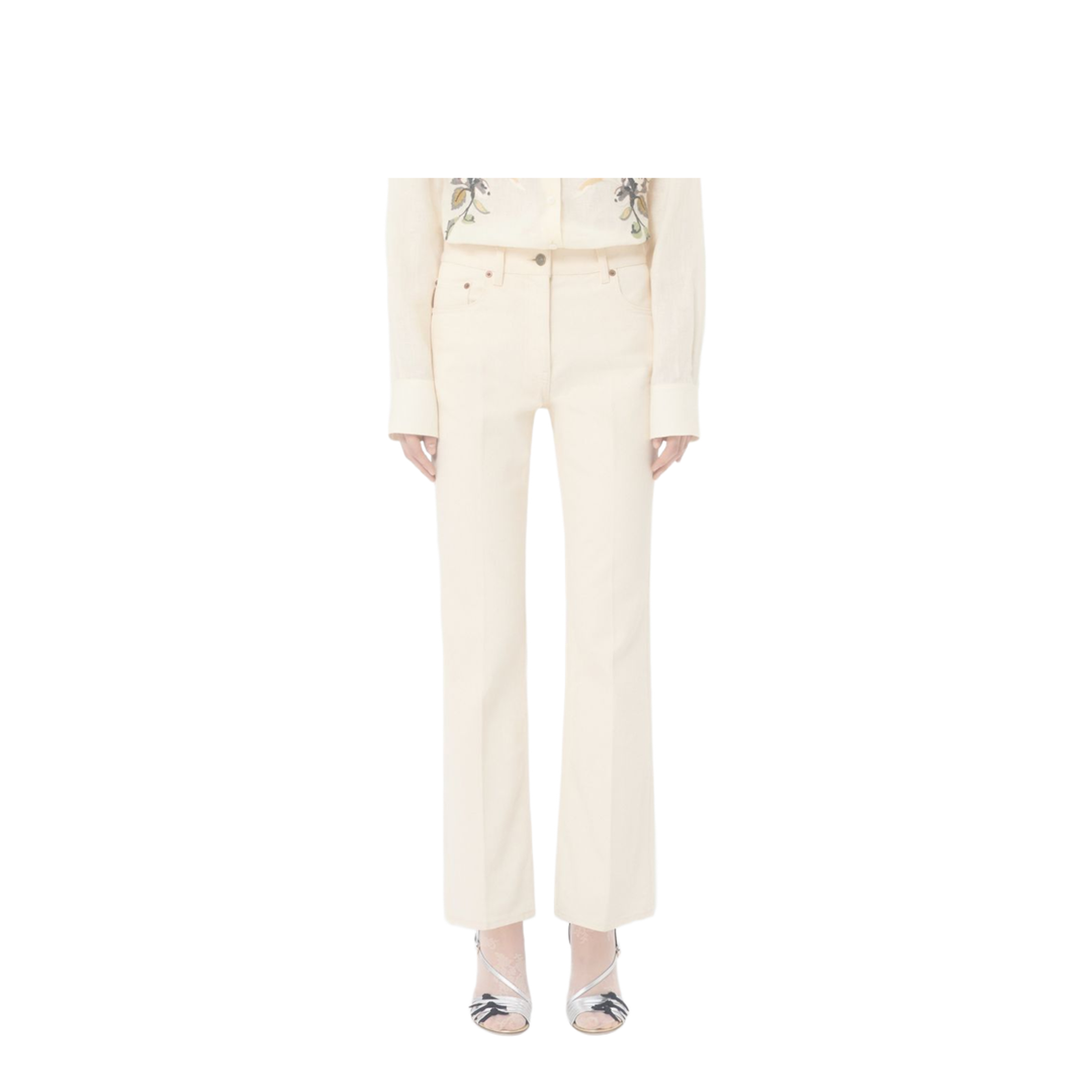 Flared Denim Jeans Beige - Image 3
