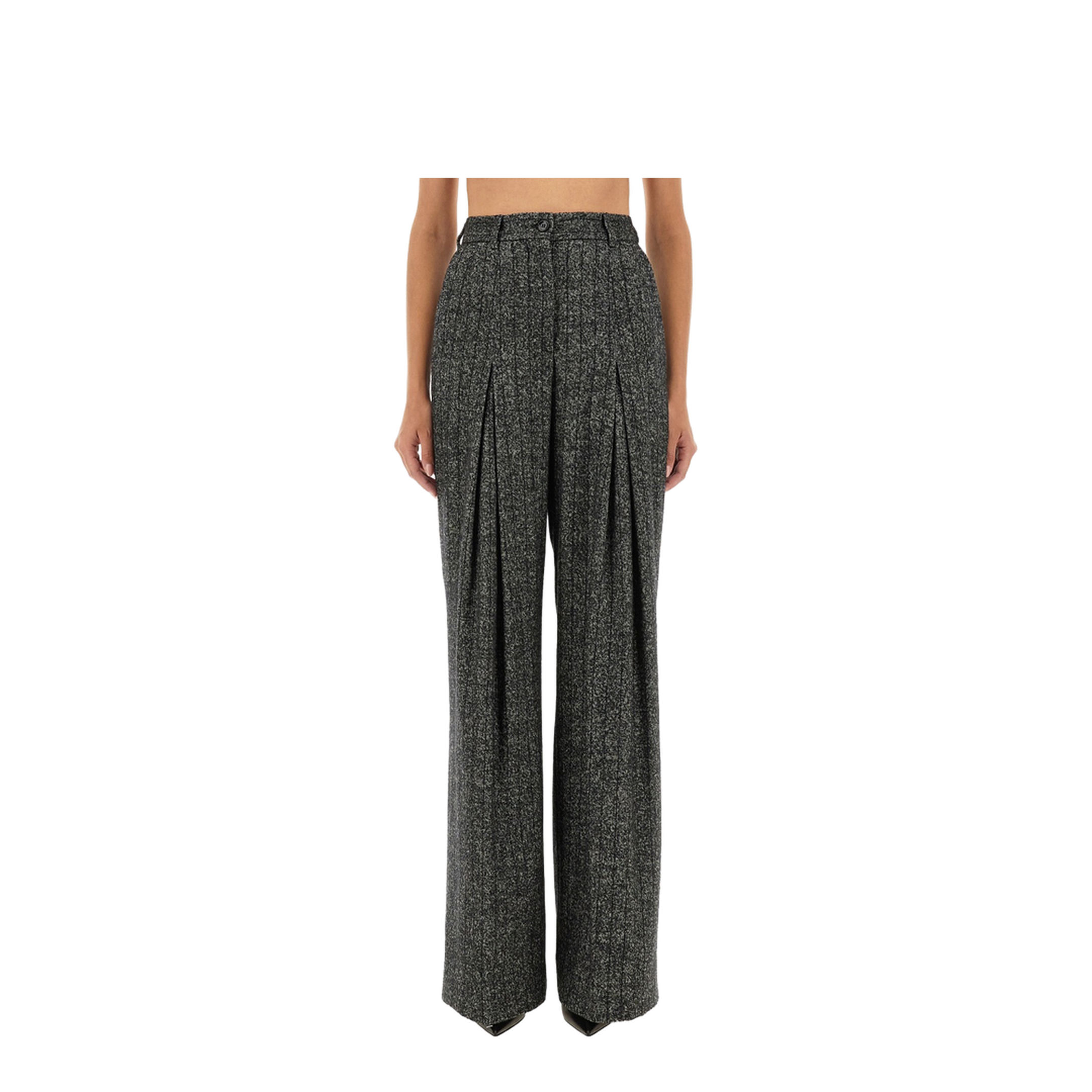 Wide Dark Grey Striped Trousers - Image 1