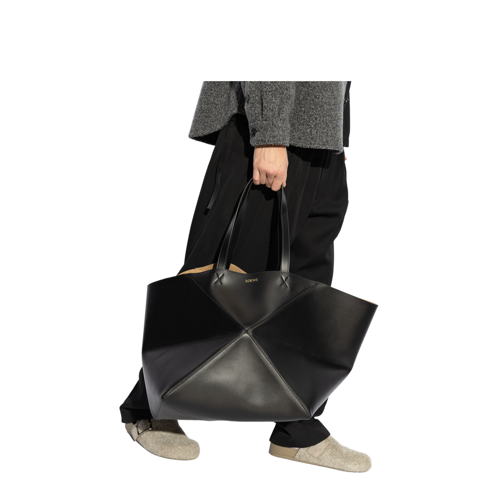 Puzzle Fold XXL Leather Tote Bags - Black - Image 2