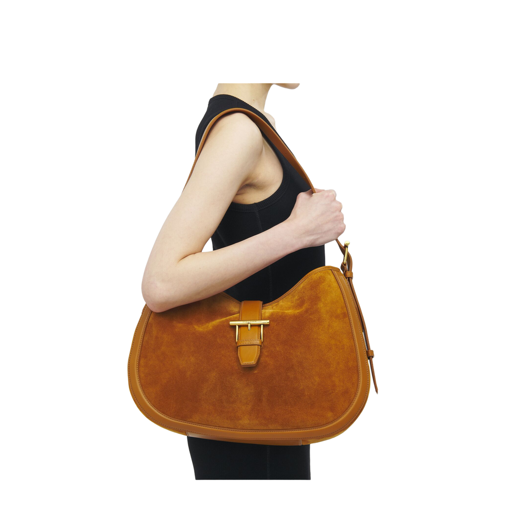 Adjustable Leather Shoulder Bag with Vintage Gold Metal T-Bar Closure - Image 4