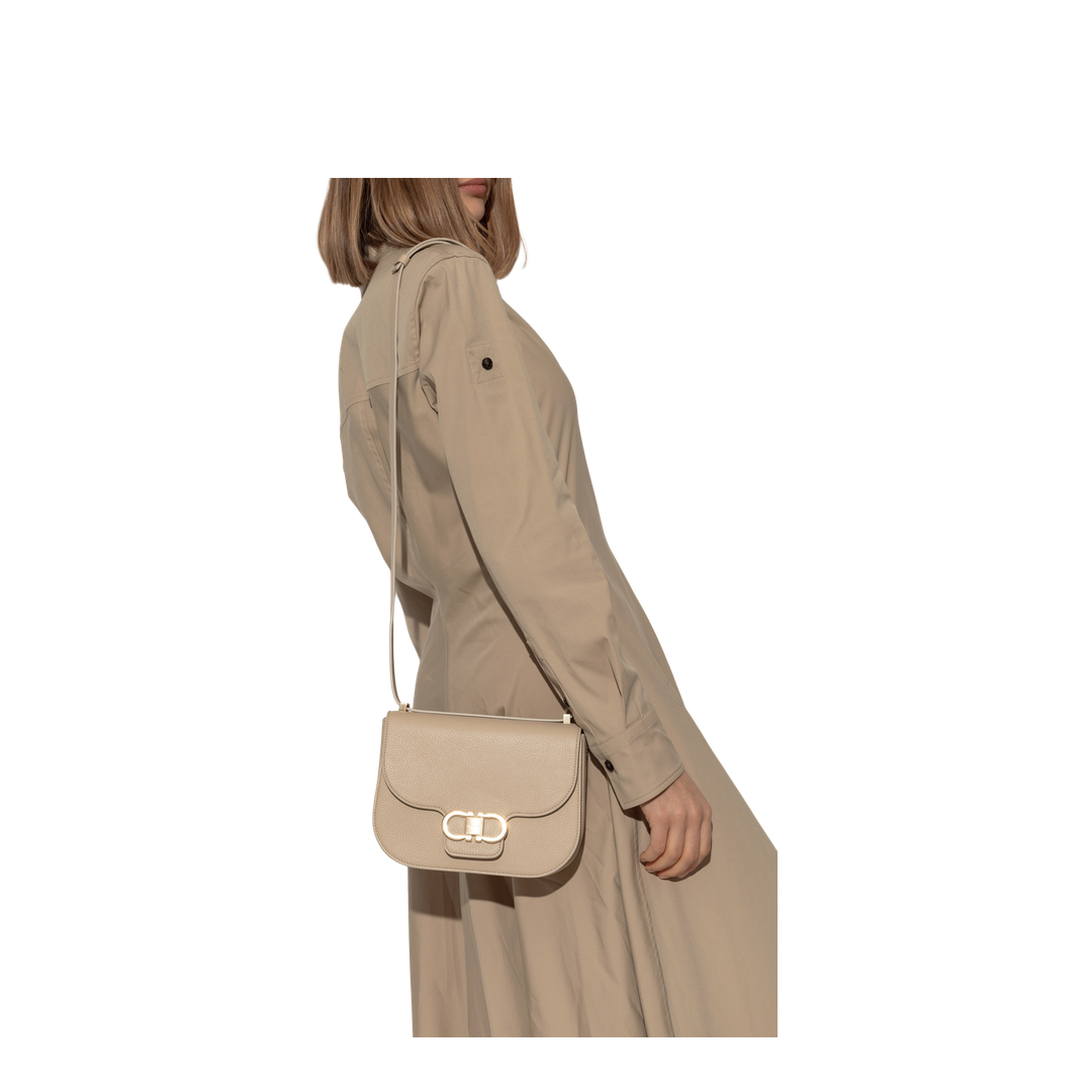 Double Gancini Shoulder Bag in Beige - Image 2