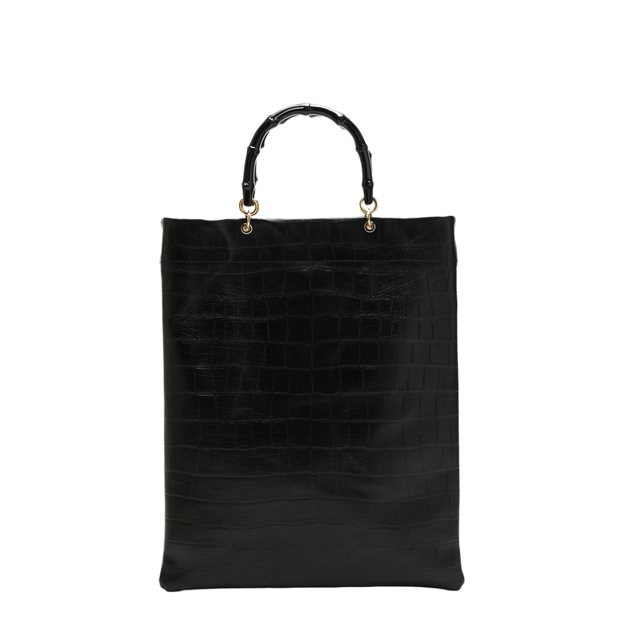 Black Leather Medium Shopping Bag - Image 3