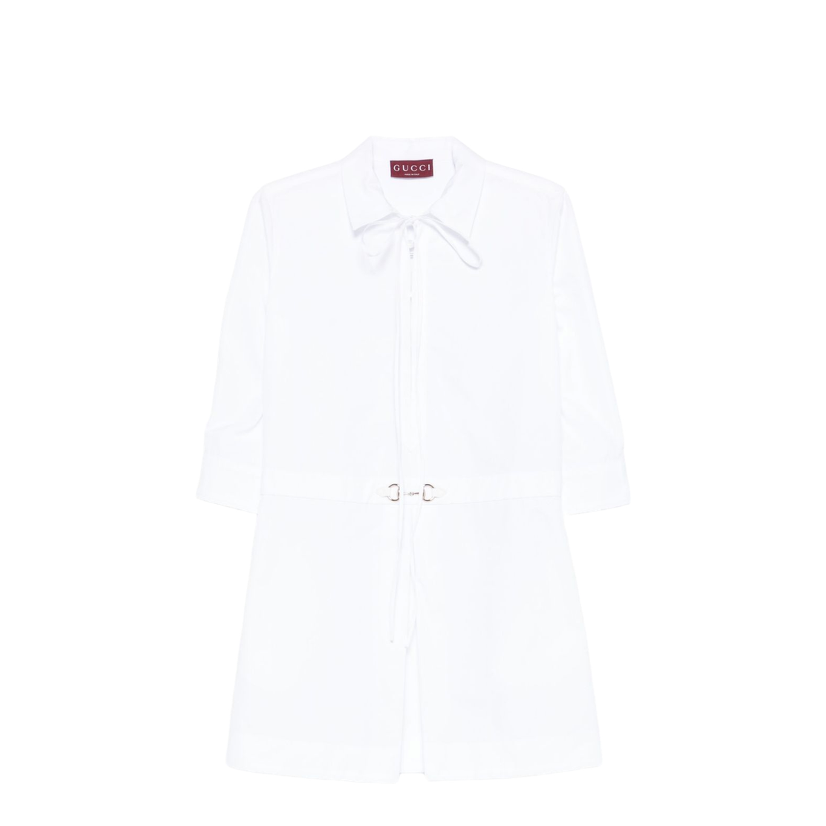 Cotton Poplin Shirt Dress with Horsebit in White - Image 1
